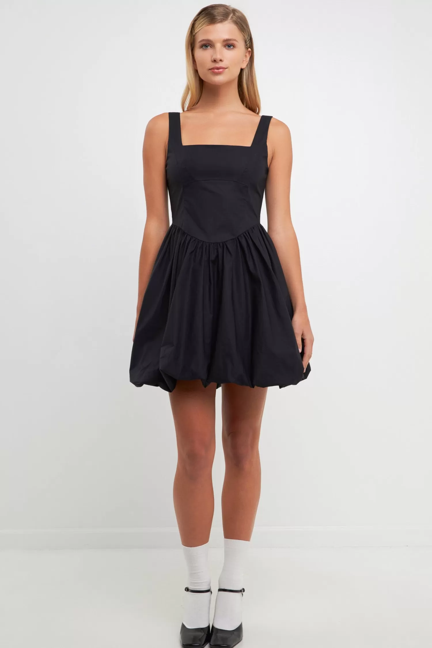 New Poplin Square Neck Bubble Hem Dress Date Night Dreams | Mini Dresses