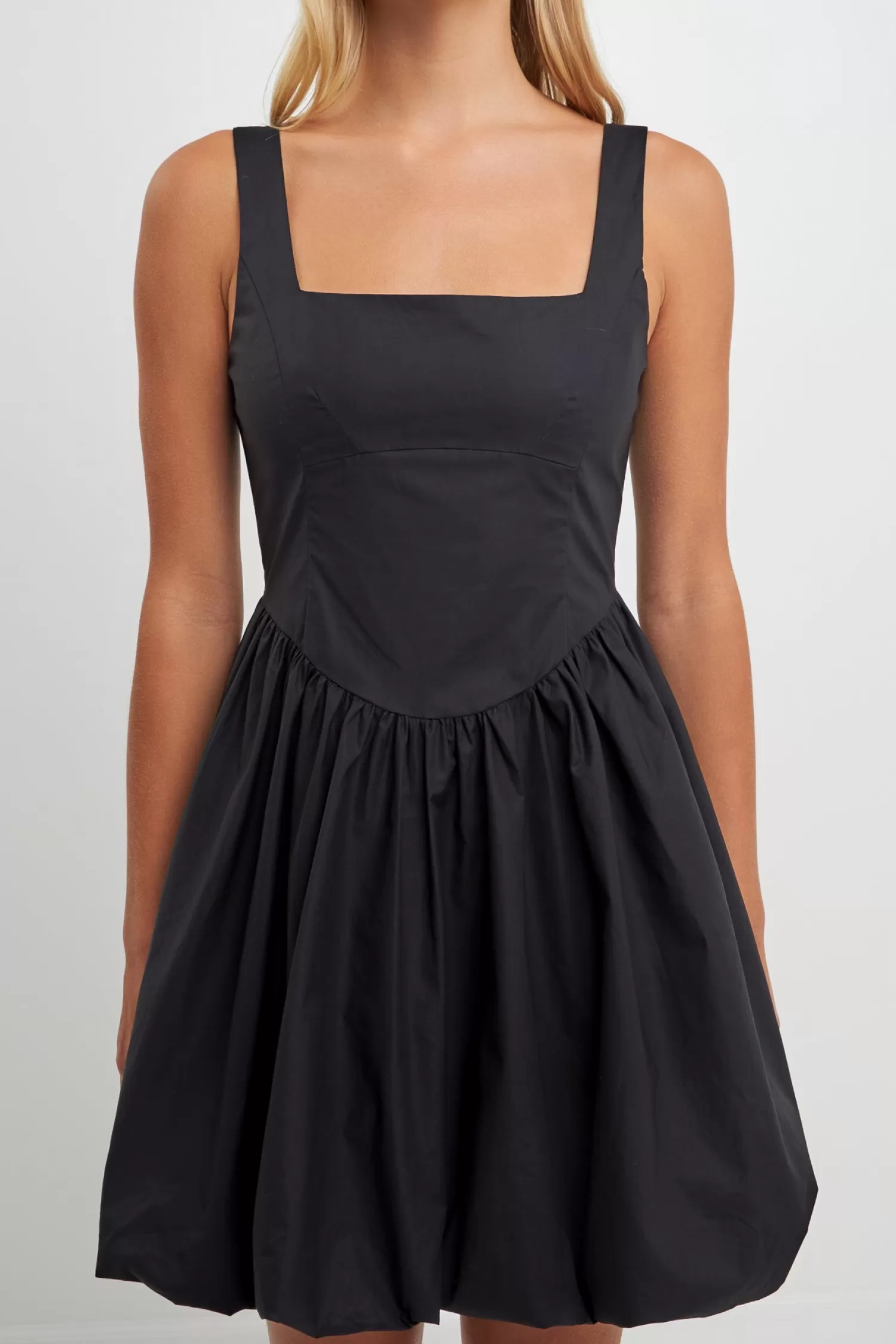 New Poplin Square Neck Bubble Hem Dress Date Night Dreams | Mini Dresses