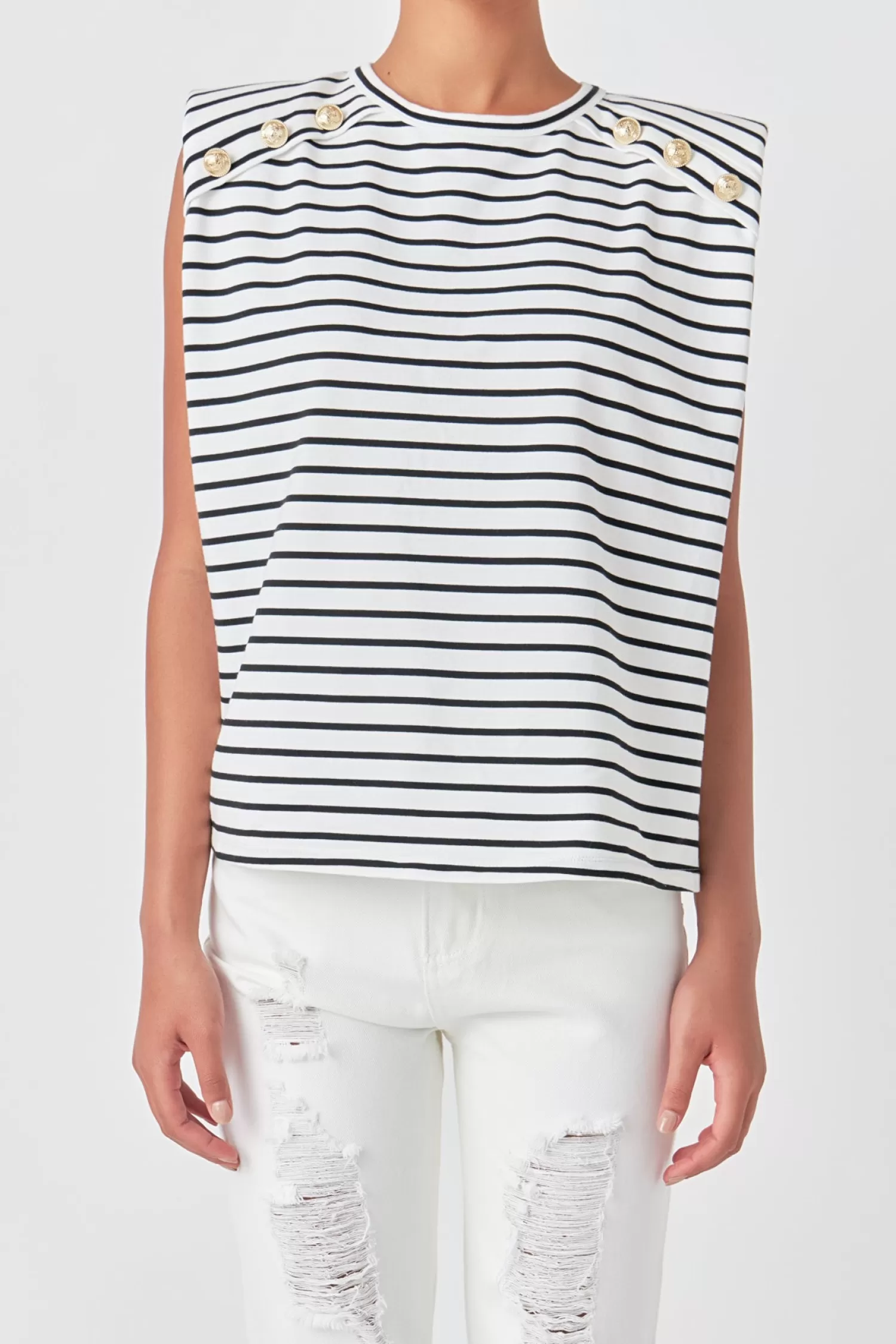 Clearance Power Shoulder Top Stripe Wonders | Tops