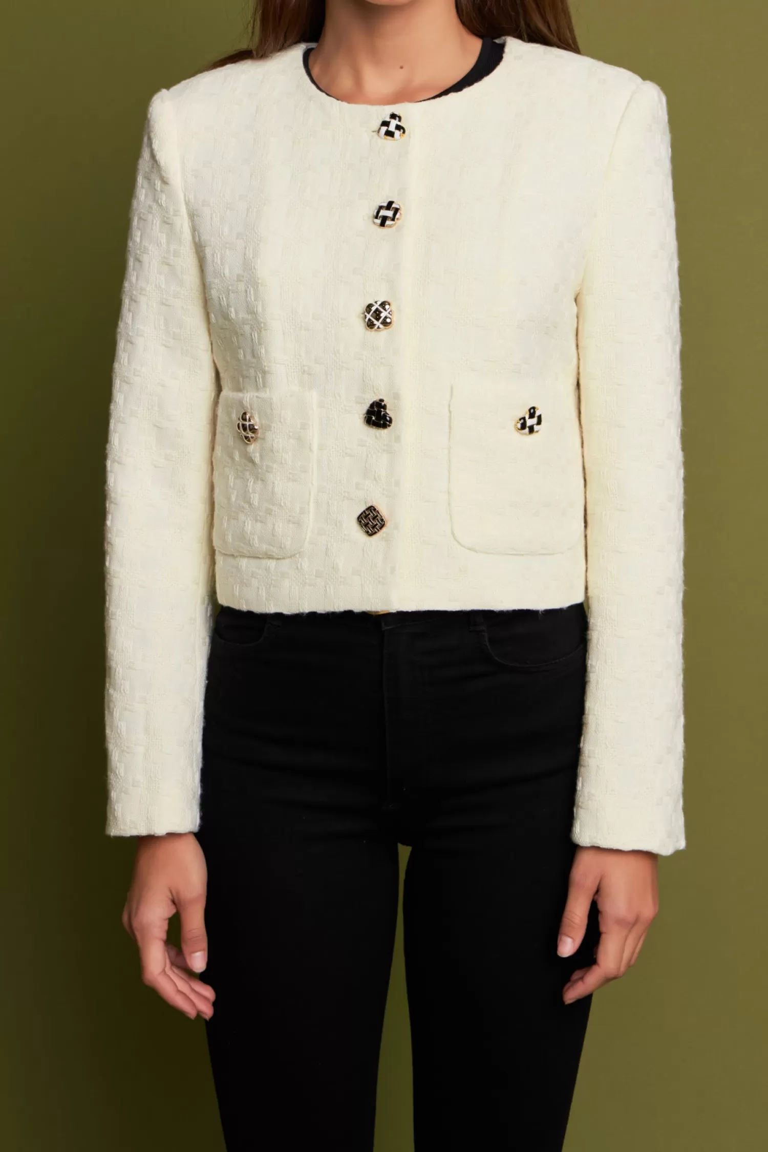 Online Premium Houndstooth Cropped Jacket Best Sellers | The Lady Jacket