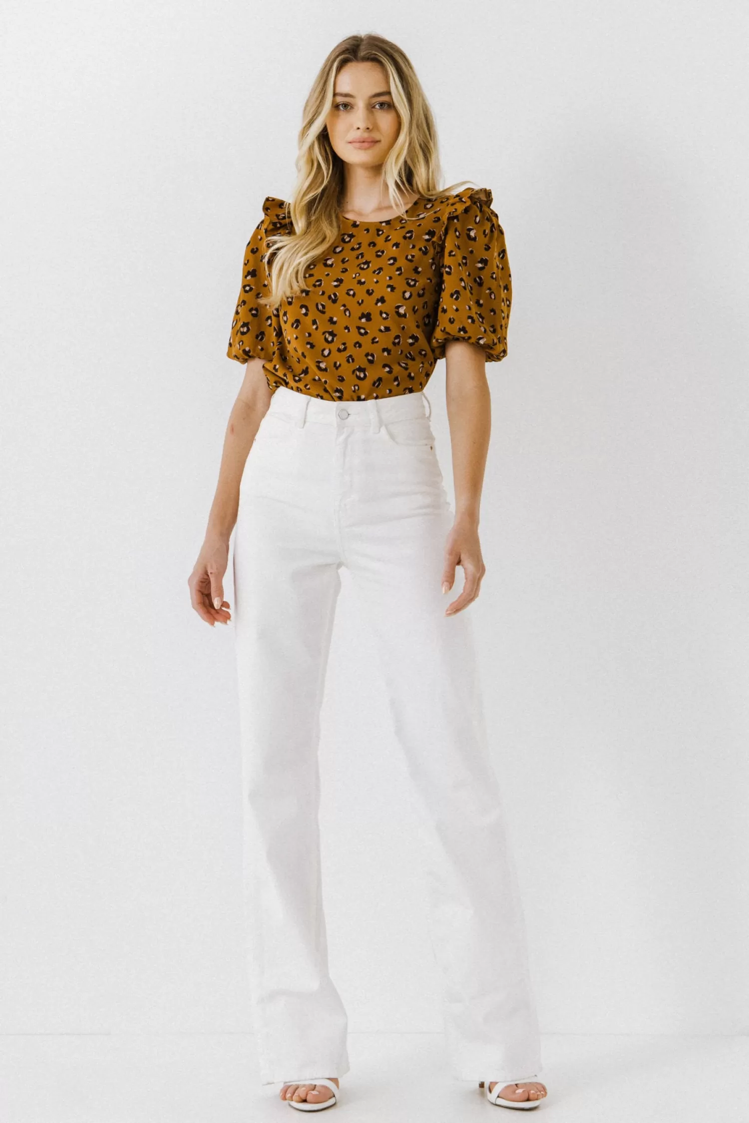 Discount Puff Sleeve Printed Top Tops