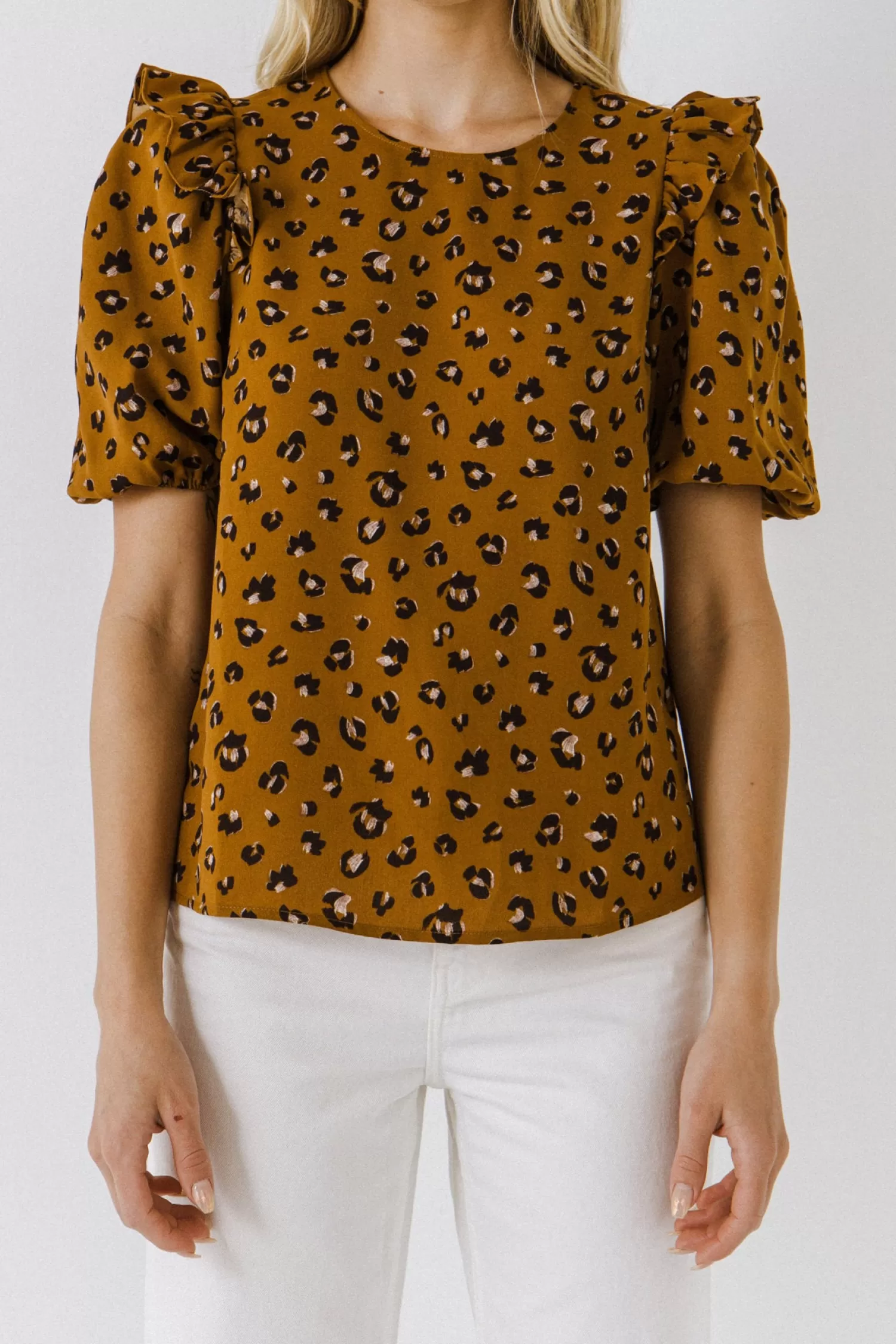 Discount Puff Sleeve Printed Top Tops