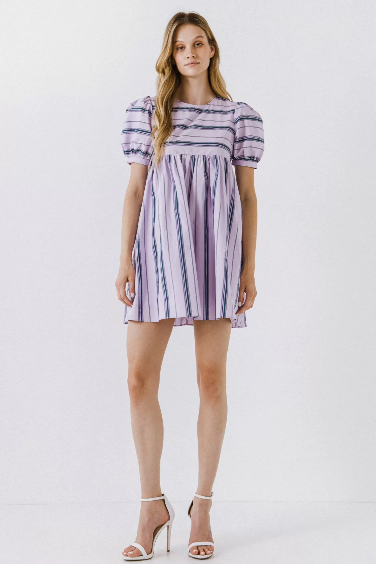 Cheap Puff Sleeve Striped Mini Dress Special Occasion | Mini Dresses