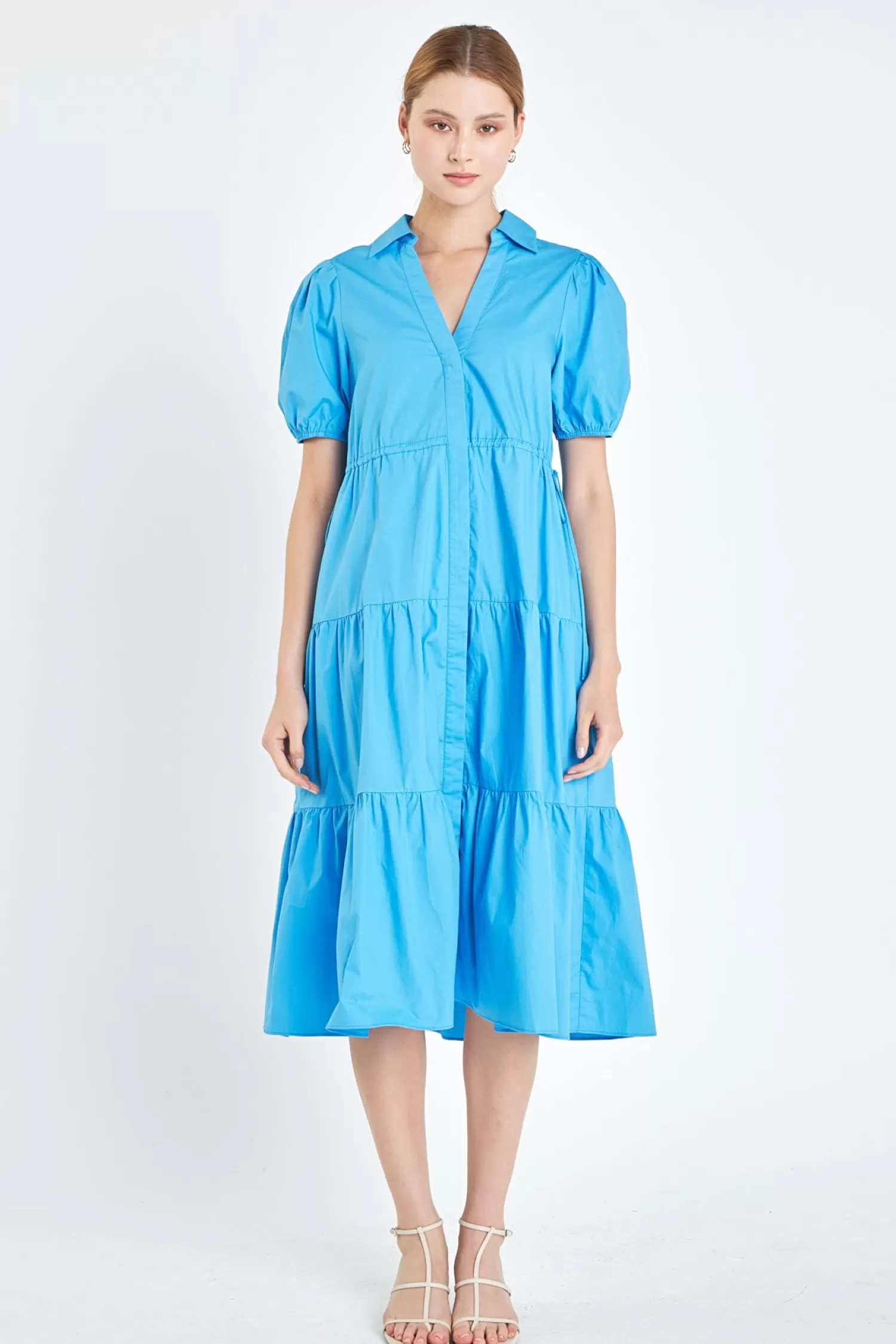 Hot Puff Sleeve Tiered Midi Dress Shirt Dresses | Best Sellers