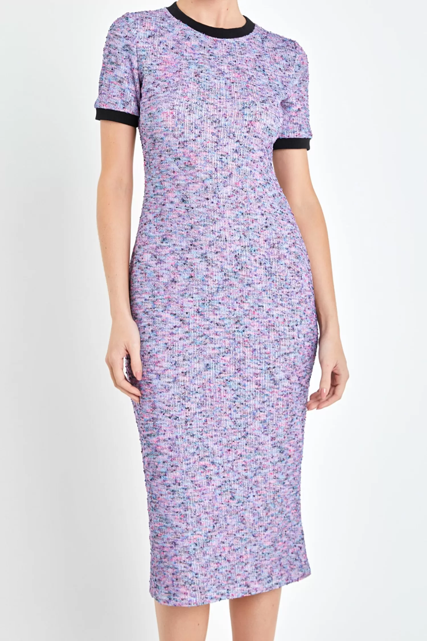 New Rainbow Knit Midi Dress Office Chic | Formal