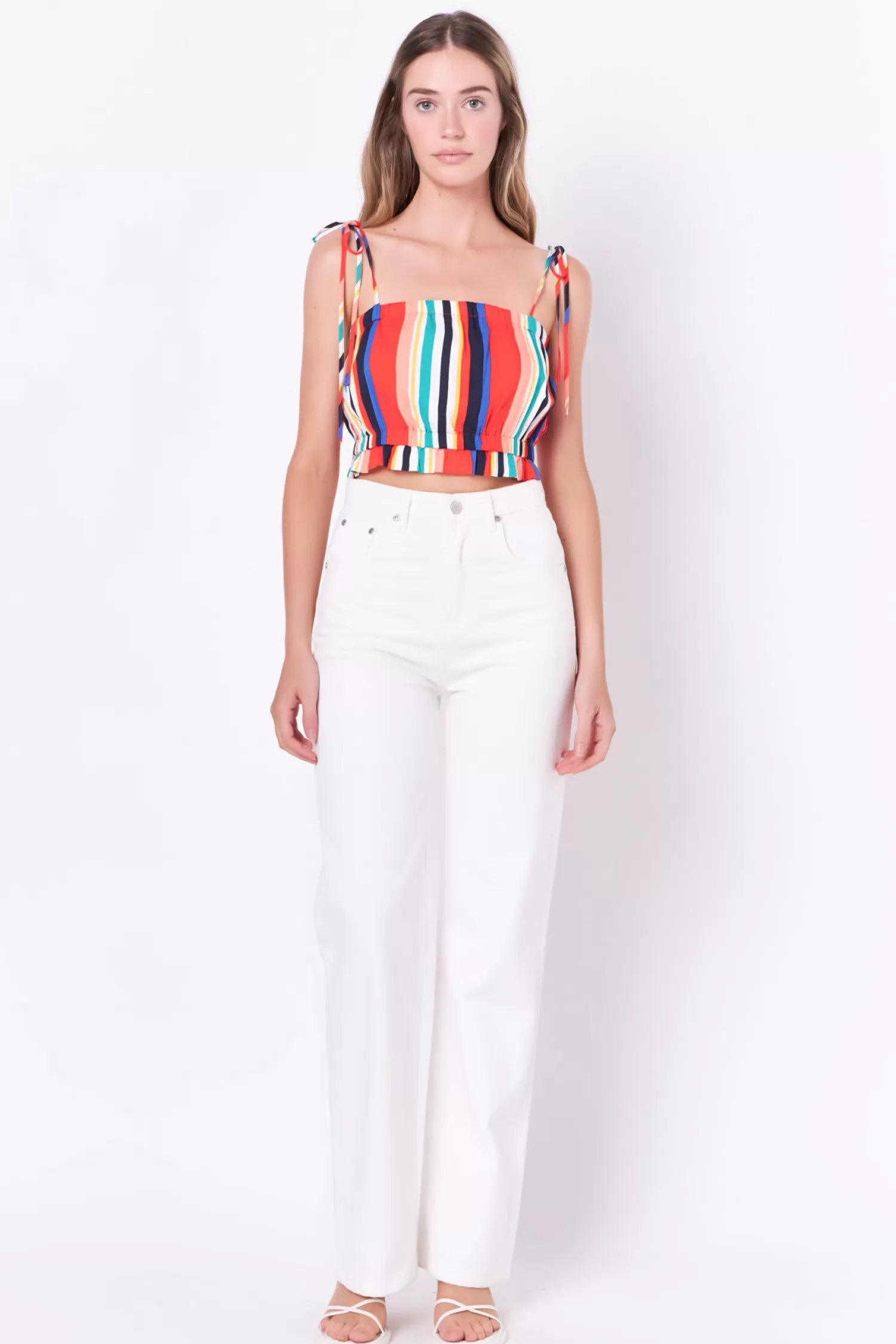 Outlet Rainbow Stripe Top with Tie Tops