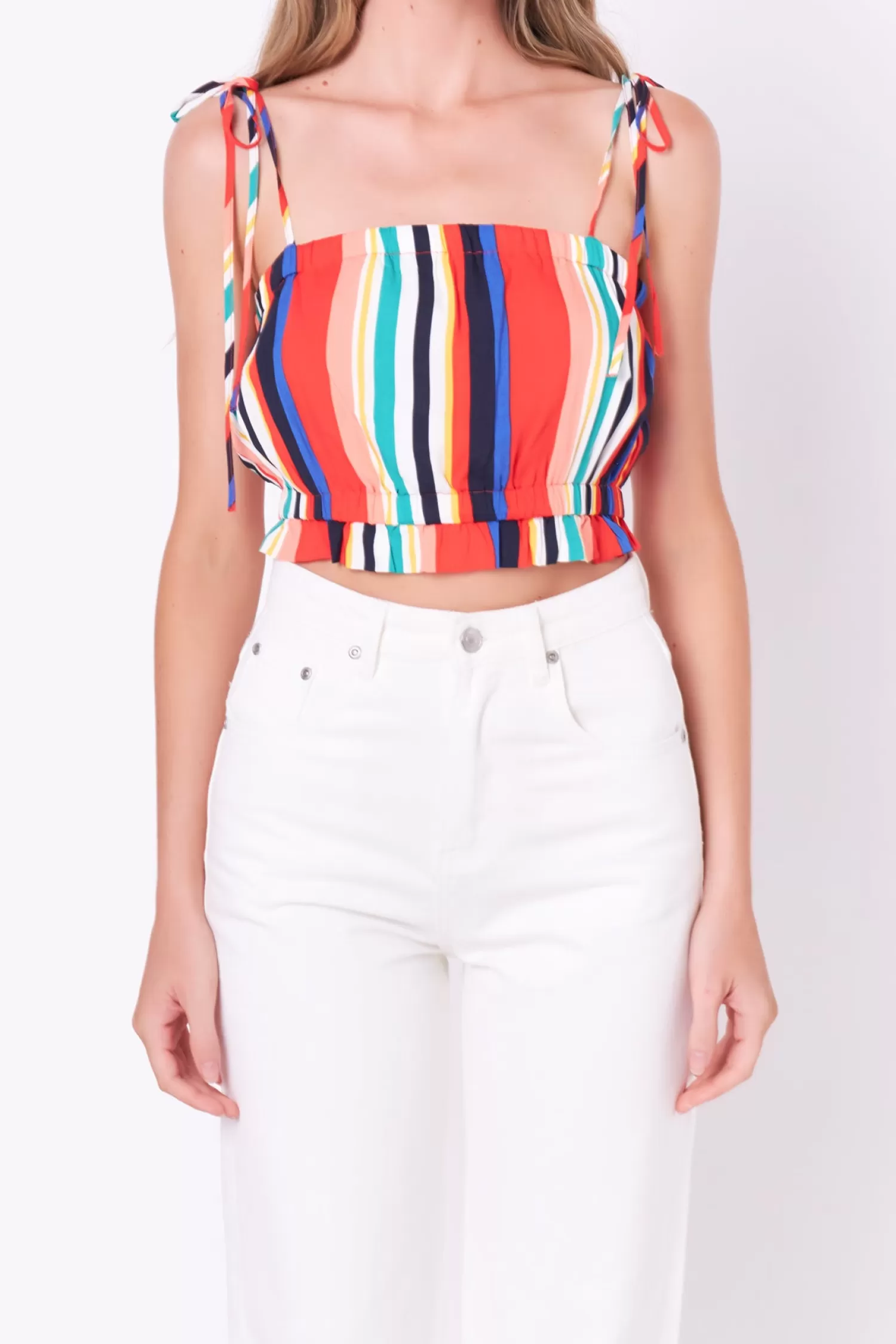 Outlet Rainbow Stripe Top with Tie Tops