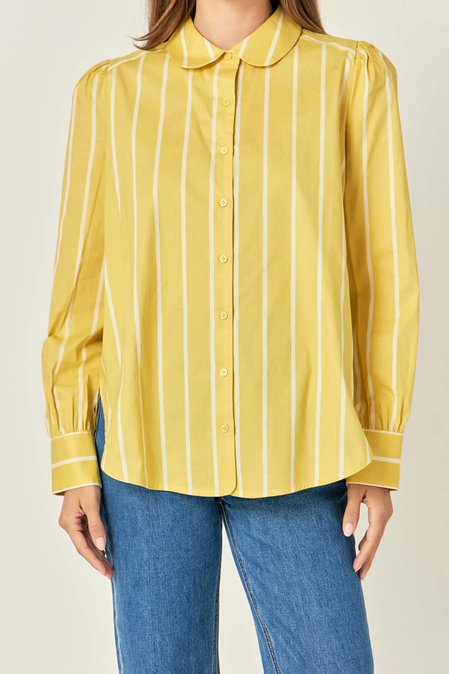 Online Round Collar Stripe Shirt Tops