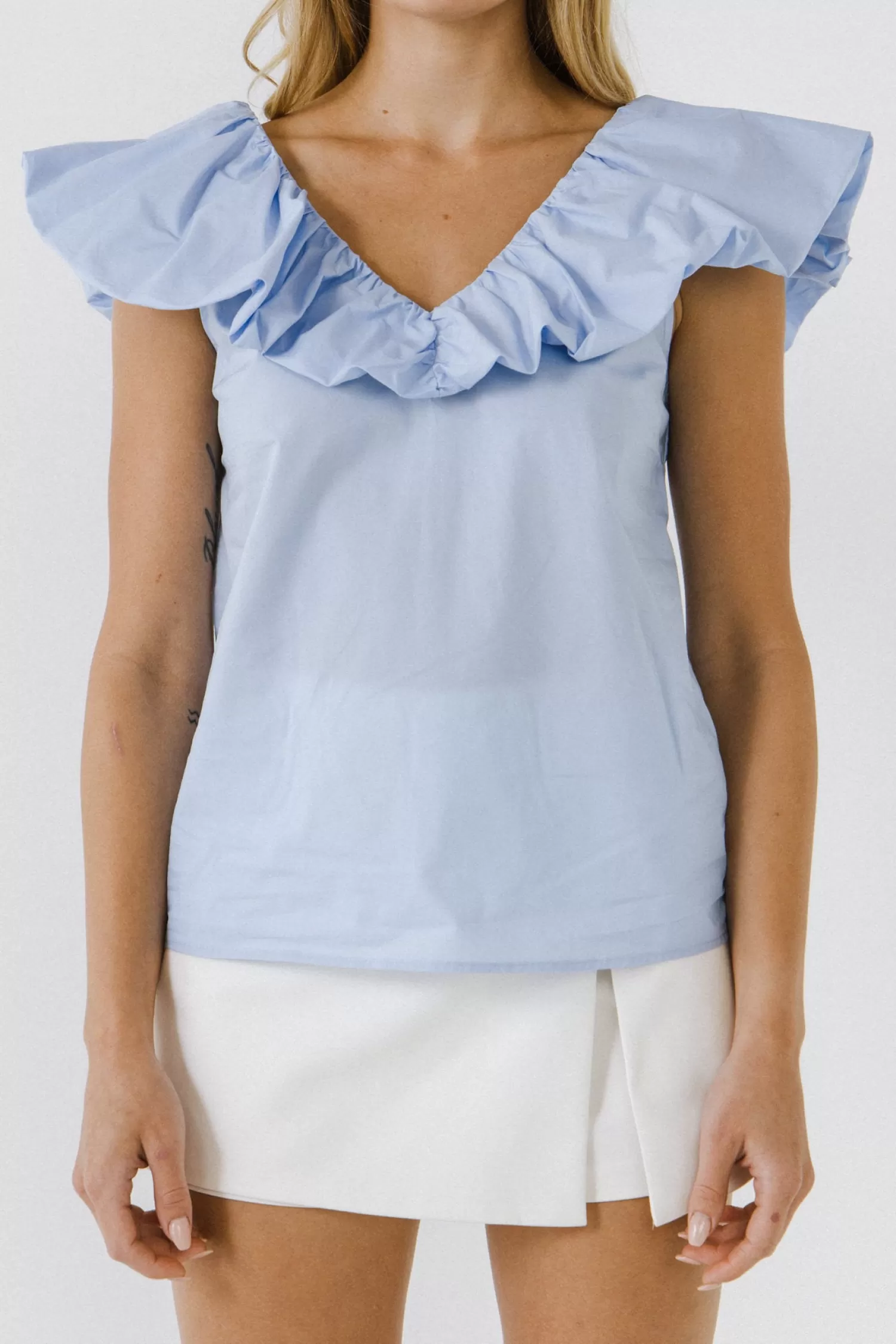 Outlet Ruffle at Neckline Top Tops