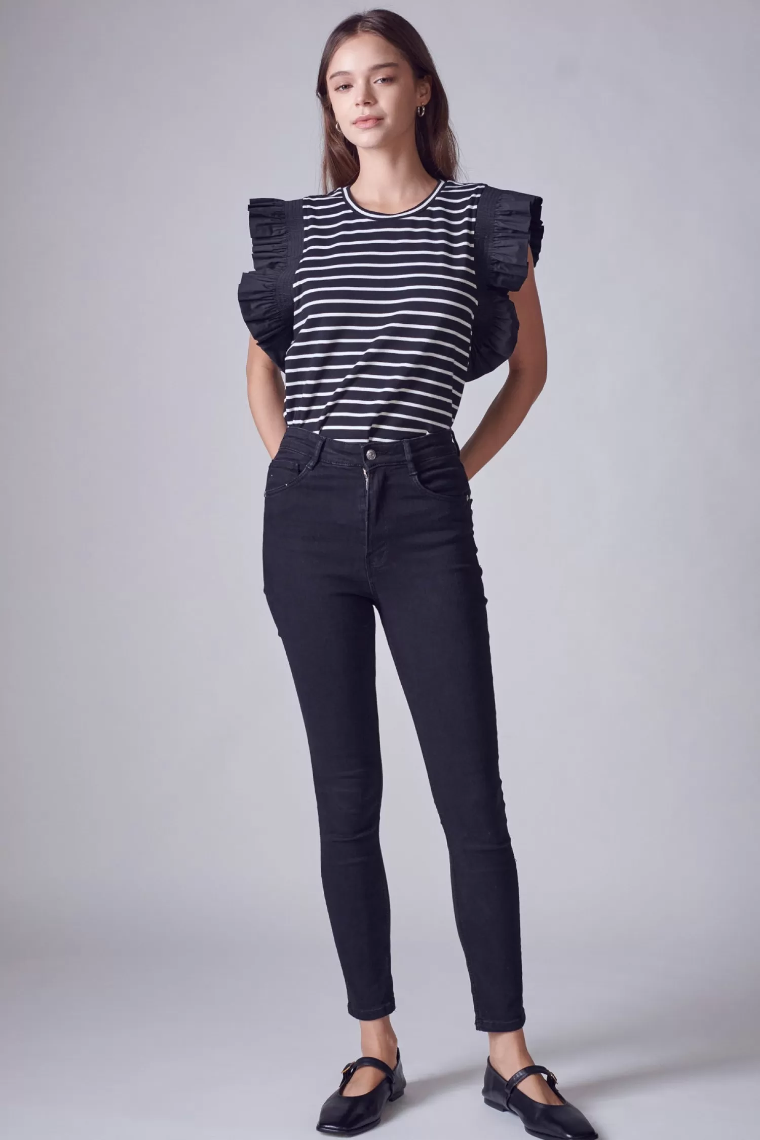 Flash Sale Ruffle Cap Sleeve Top Stripe Wonders | Mixed Media