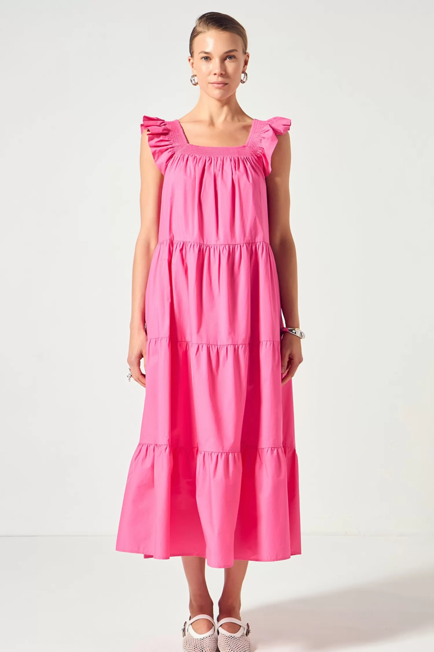 Cheap Ruffle Detail Midi Dress Dresses