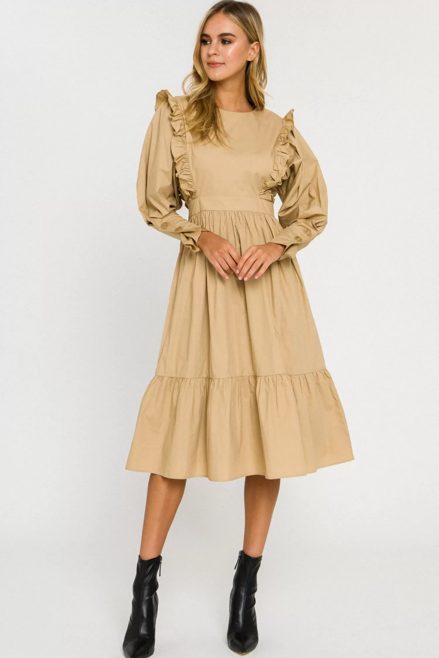 Best Sale Ruffle Detail Tiered Midi Dress Dresses