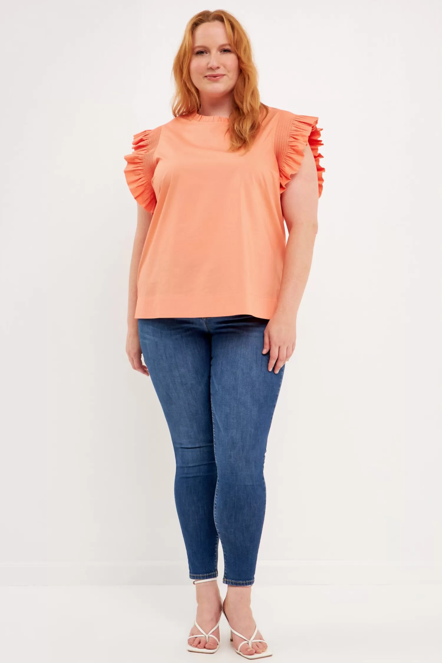 Sale Ruffle Sleeve Poplin Top Plus Size | Tops