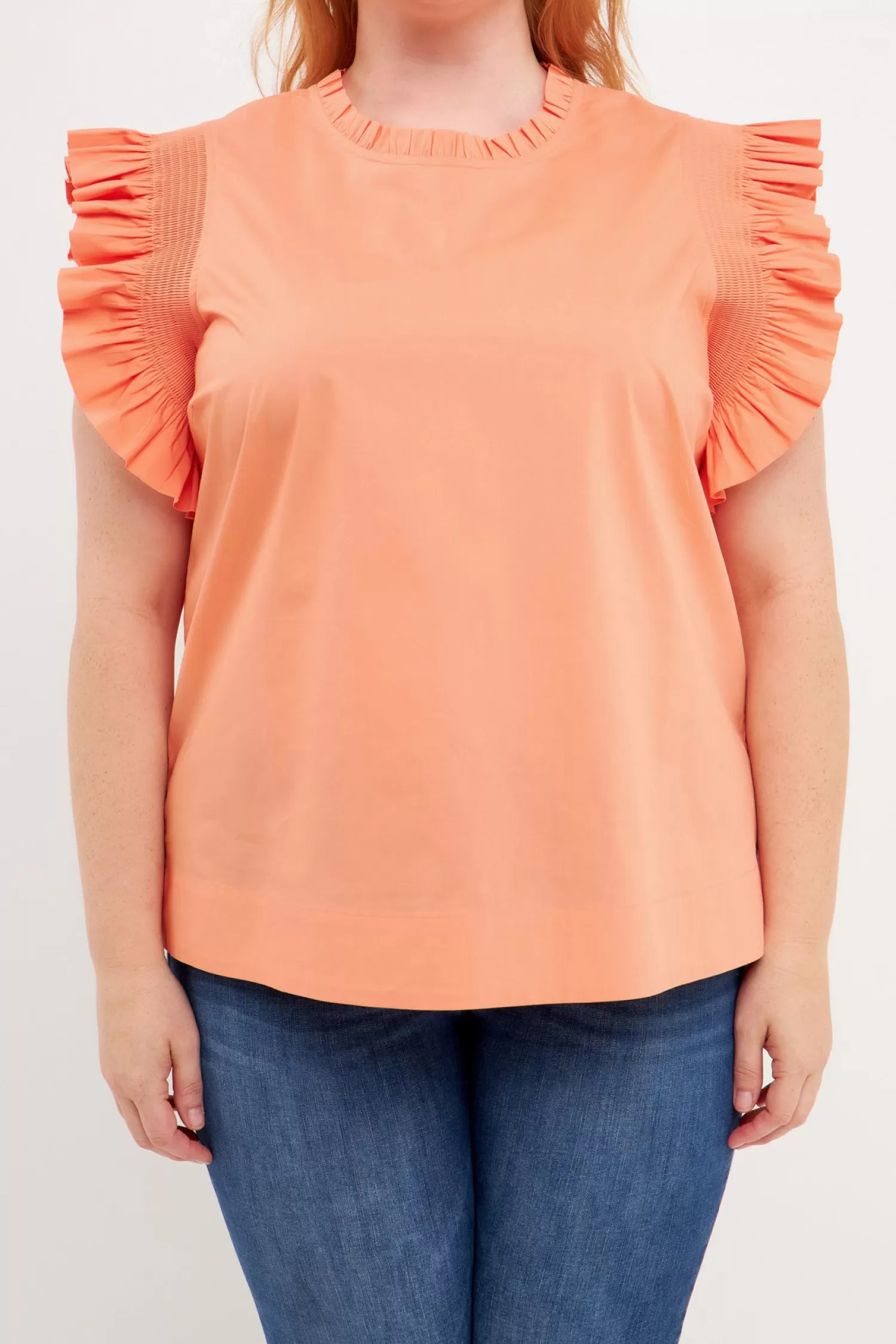 Sale Ruffle Sleeve Poplin Top Plus Size | Tops