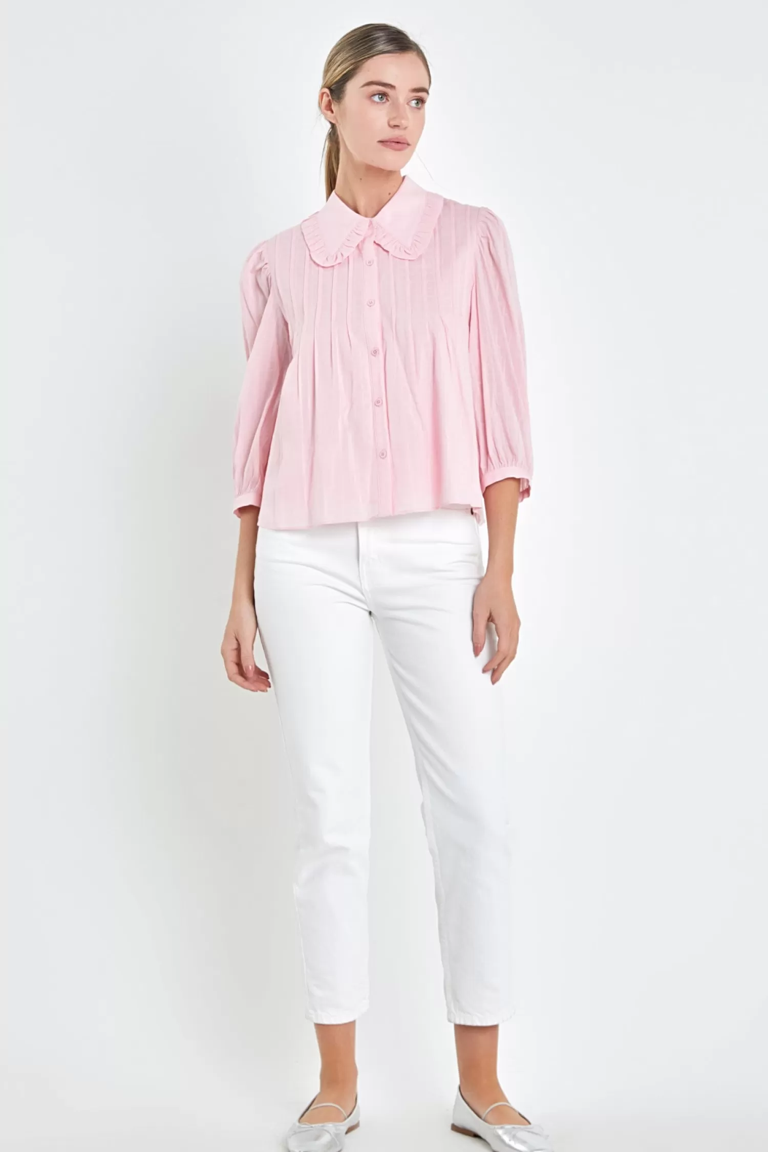 Cheap Ruffled Collar Blouse Tops