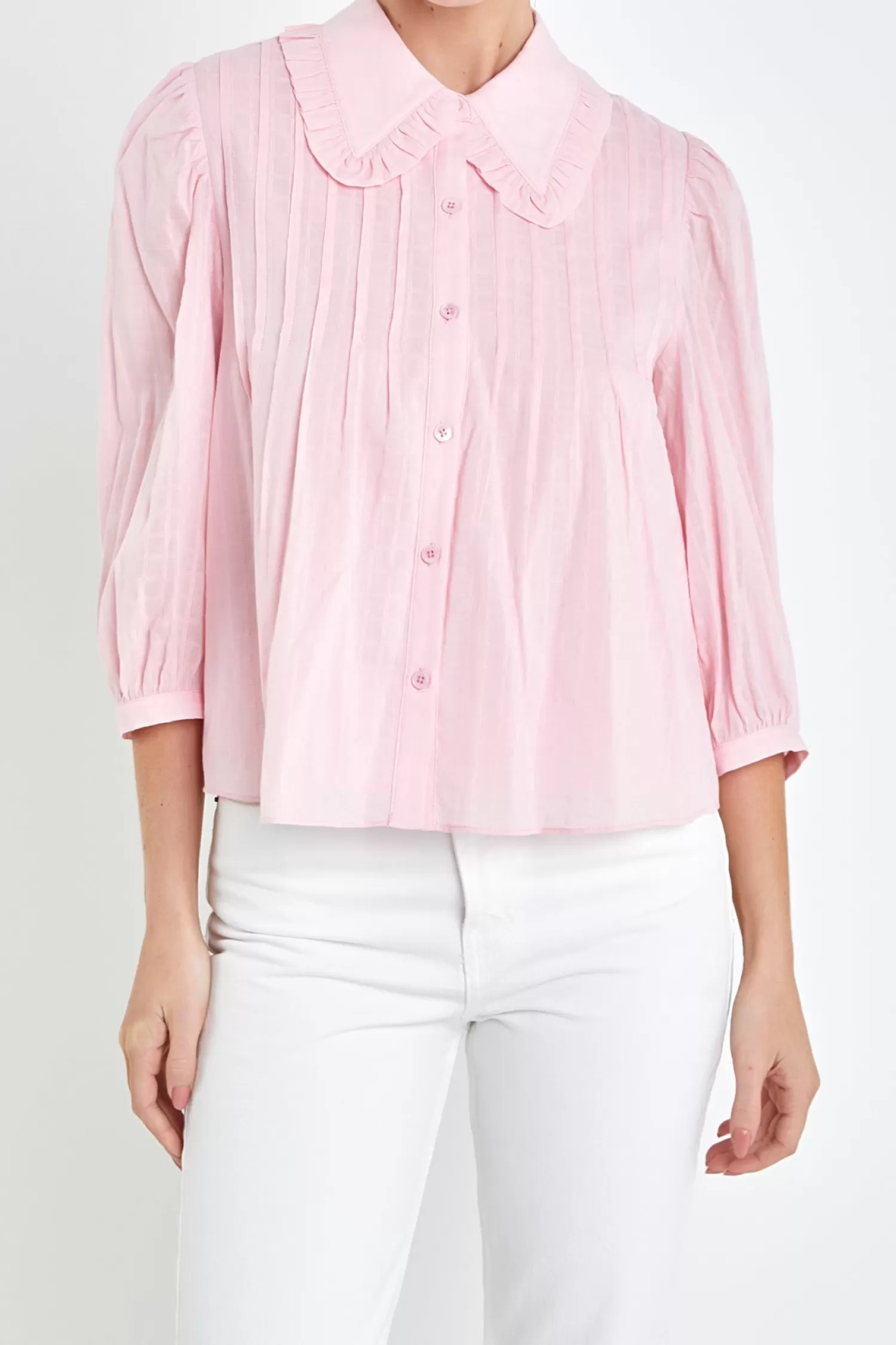 Cheap Ruffled Collar Blouse Tops