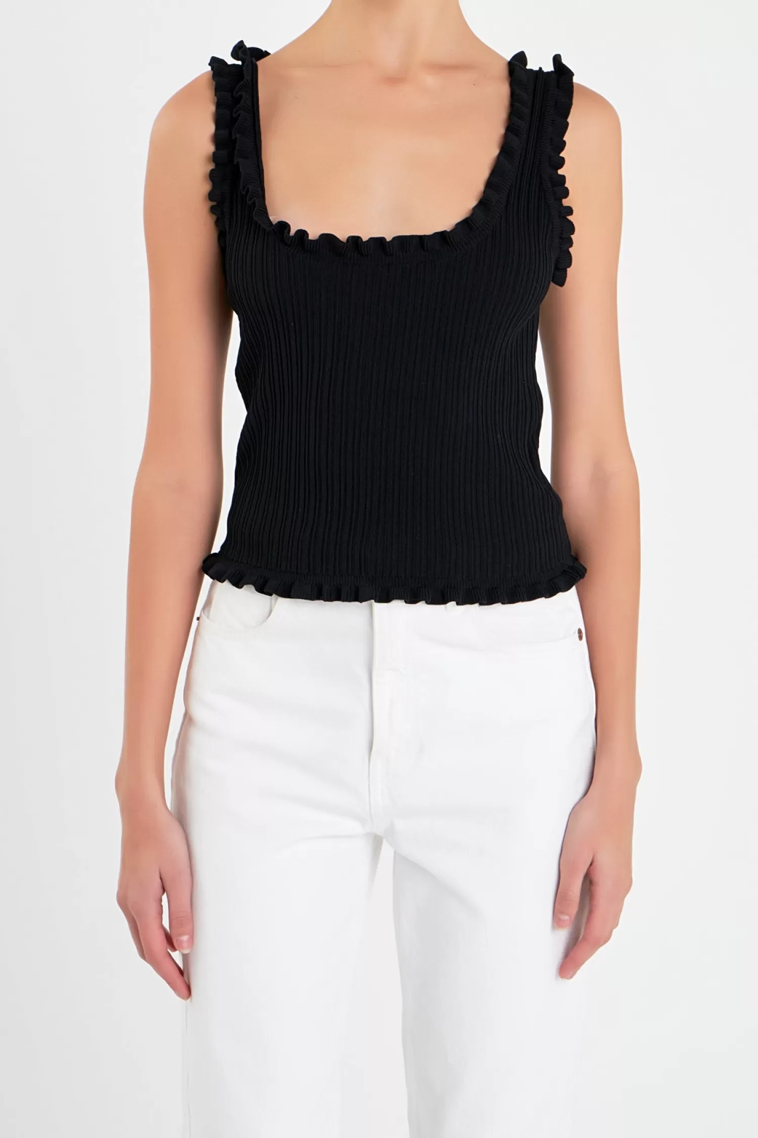 Shop Ruffled Edge Sleeveless Knit Top Tops | Night Out