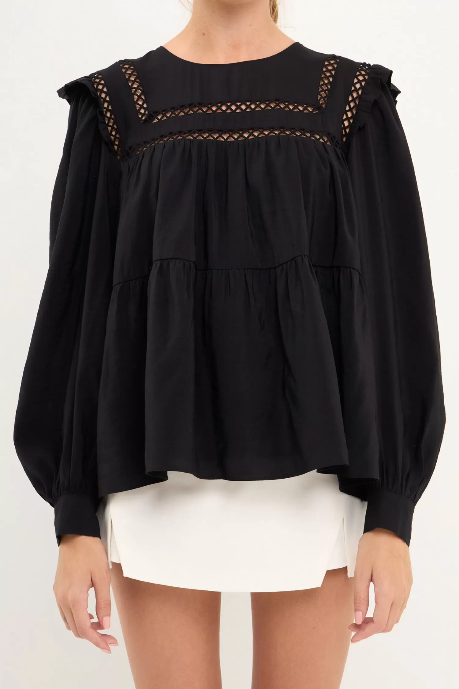 Shop Ruffled Lace Insert Blouse Frills And Thrills | Mixed Media