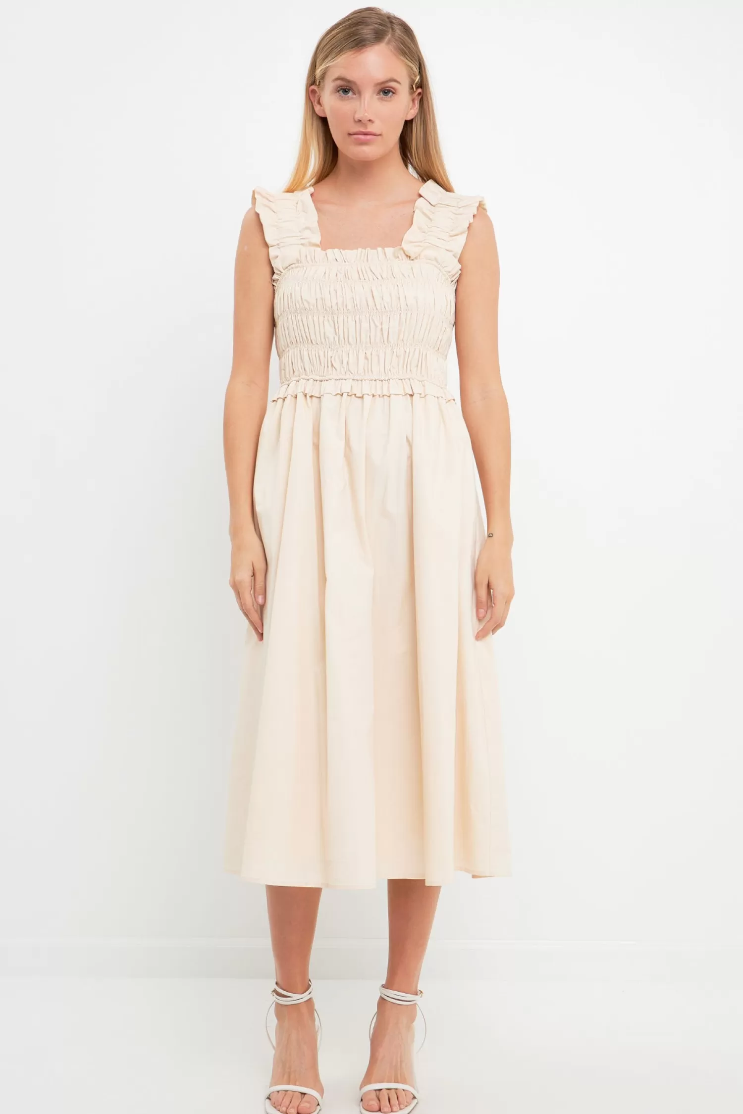 Fashion Ruffled Shoulder Straps Midi Dress Bridal Shower Glam | Special Occasion