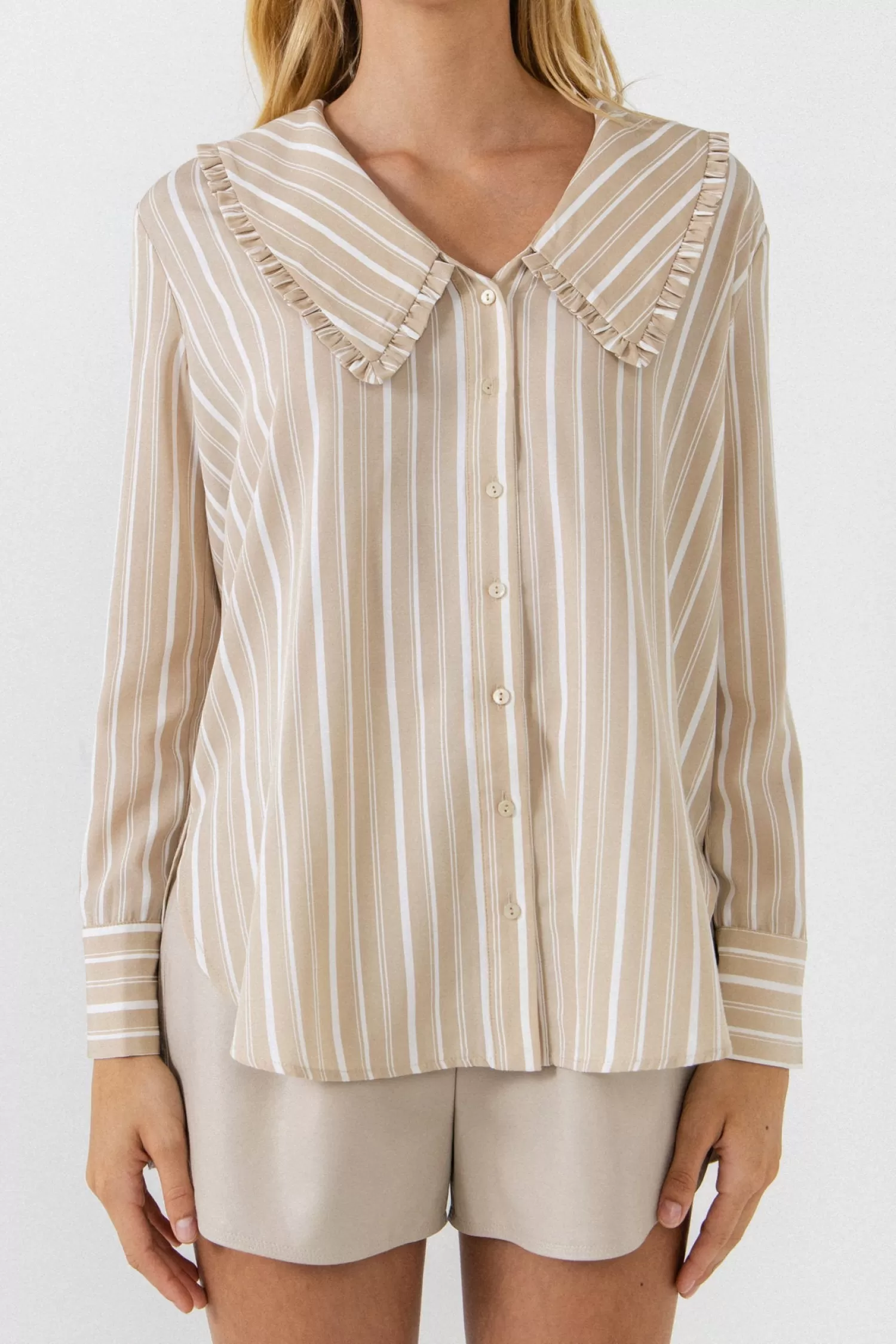 Best Sale Ruffled-Collar Striped Shirt Best Sellers | Best Sellers