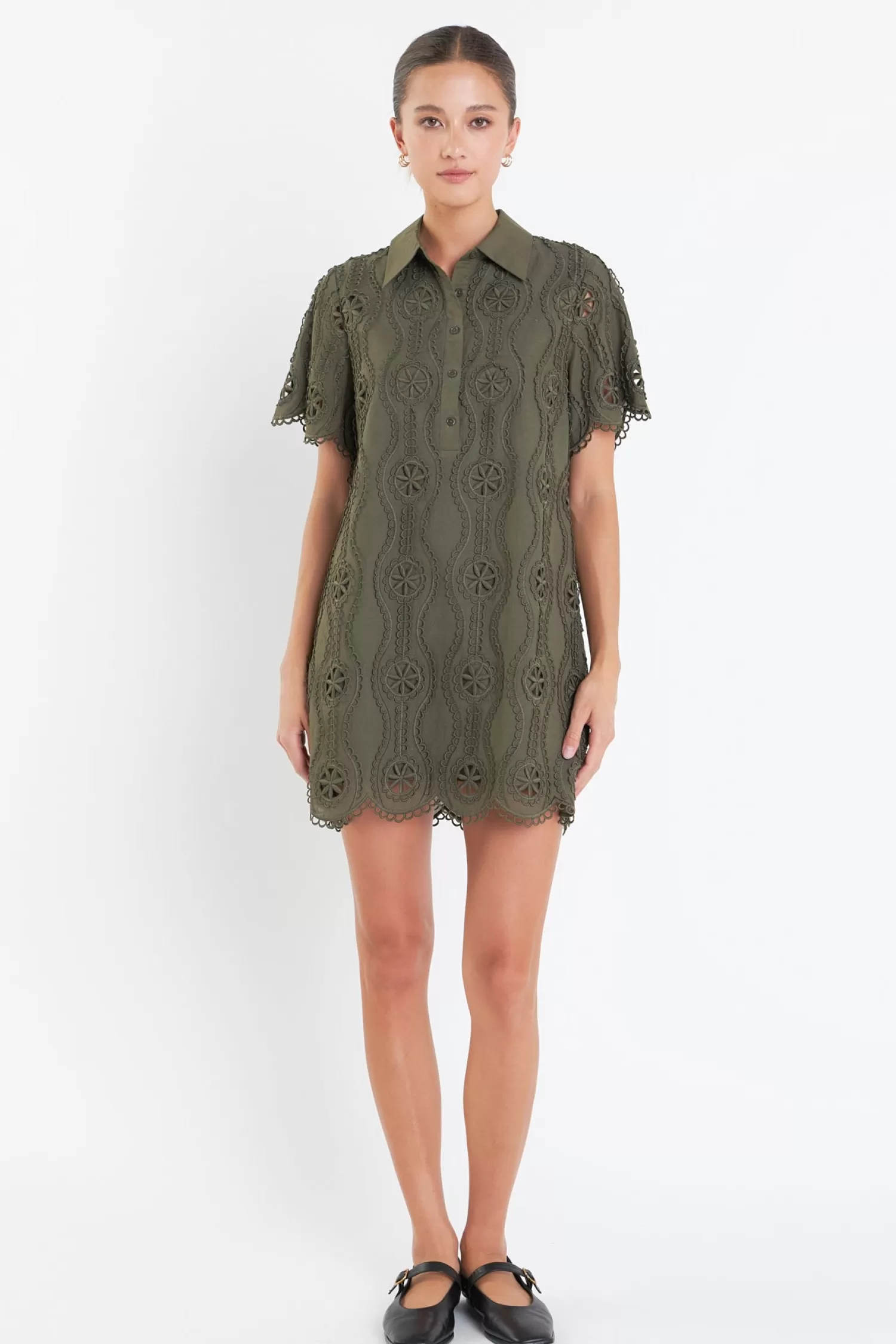 Online Scallop Embroidered Cotton Mini Shirt Dress Mini Dresses | Dresses