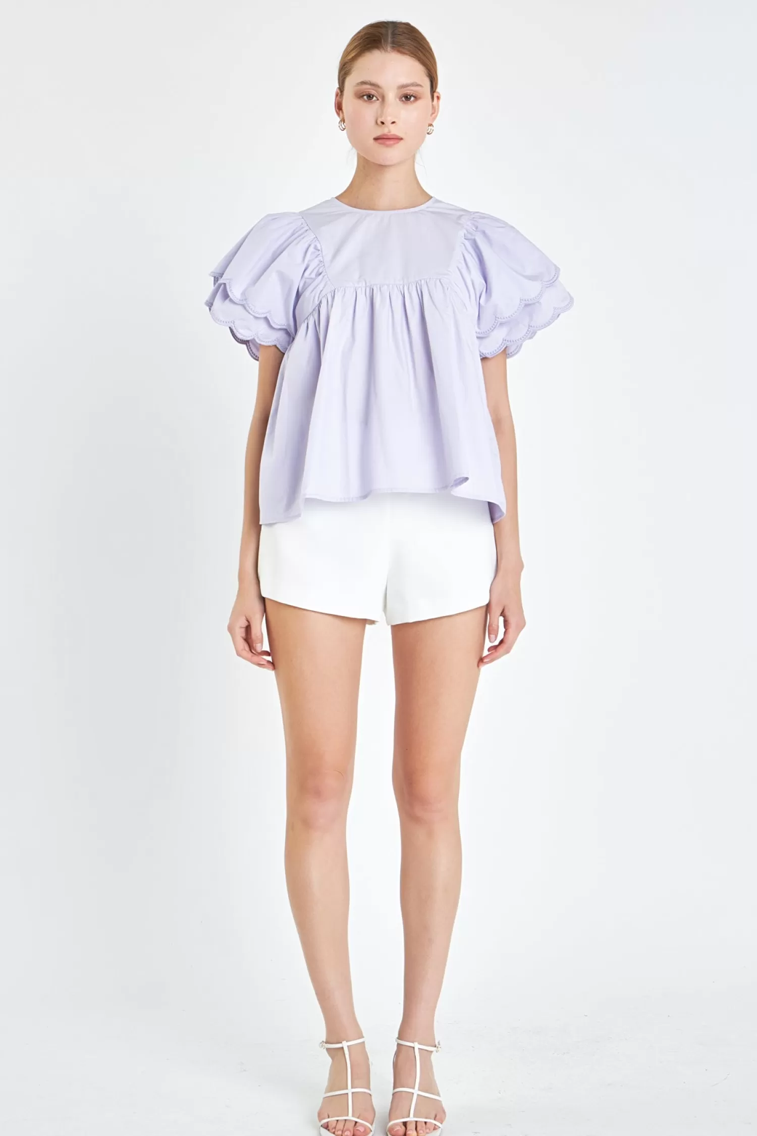 Sale Scallop Hem Sleeve Top Puff Sleeve Perfection | Tops