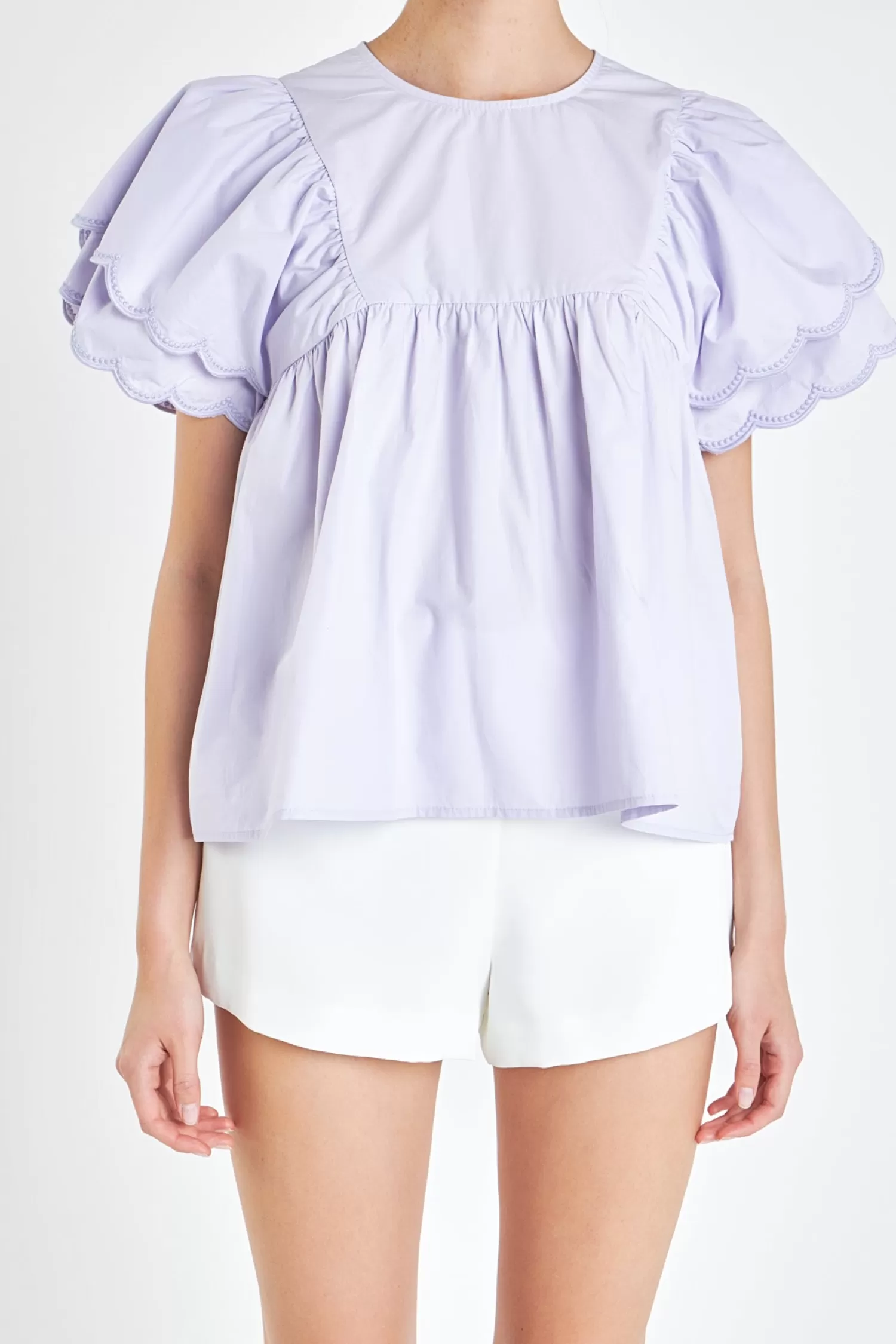 Sale Scallop Hem Sleeve Top Puff Sleeve Perfection | Tops