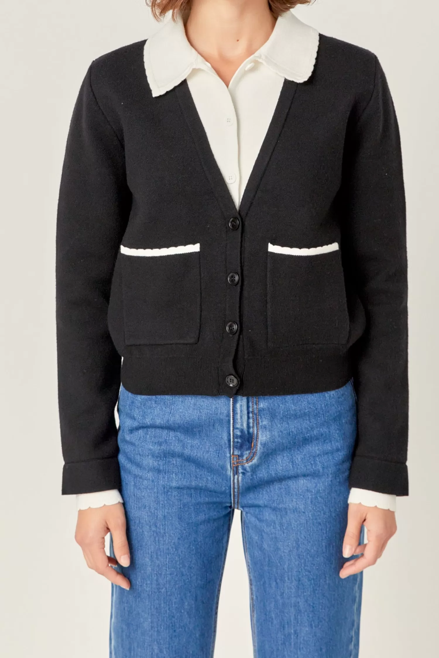 Cheap Scallop Varsity Cardigan Sweaters & Knits | Sweater Season