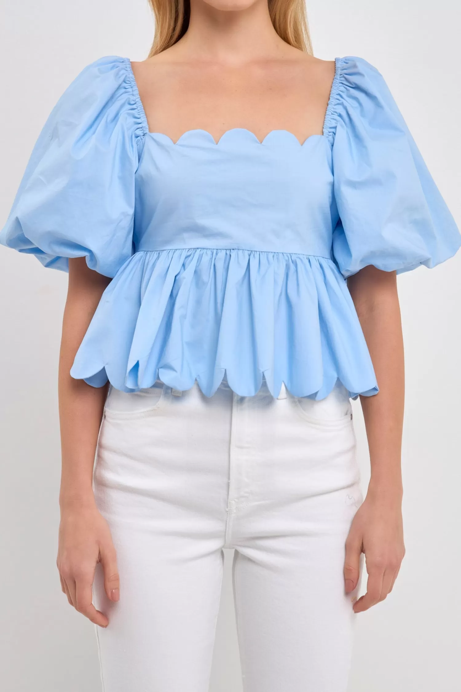 Flash Sale Scalloped Detail Top Puff Sleeve Perfection | Tops