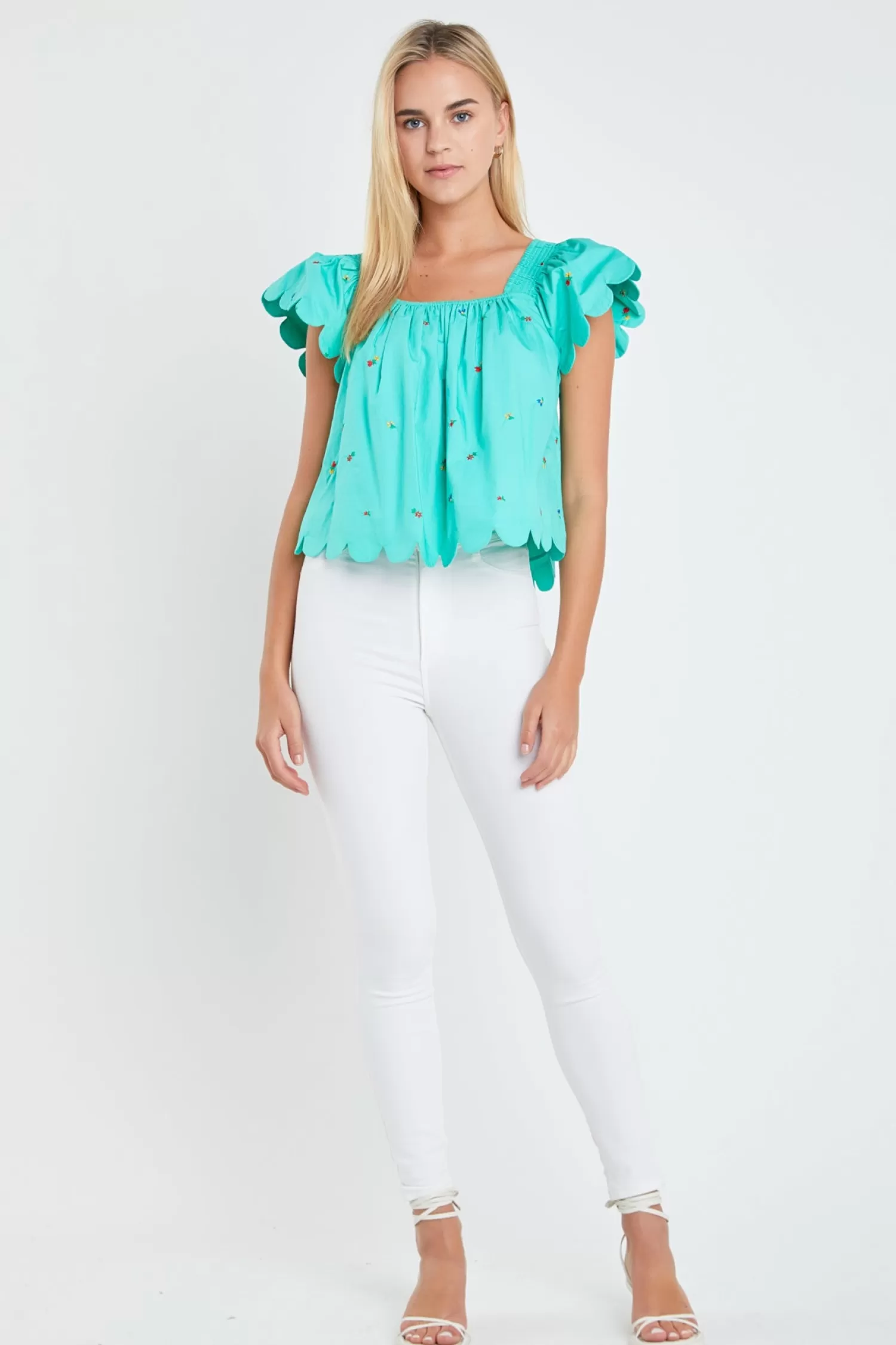 Cheap Scalloped Hem Ruffle Detail Top Frills And Thrills | Night Out