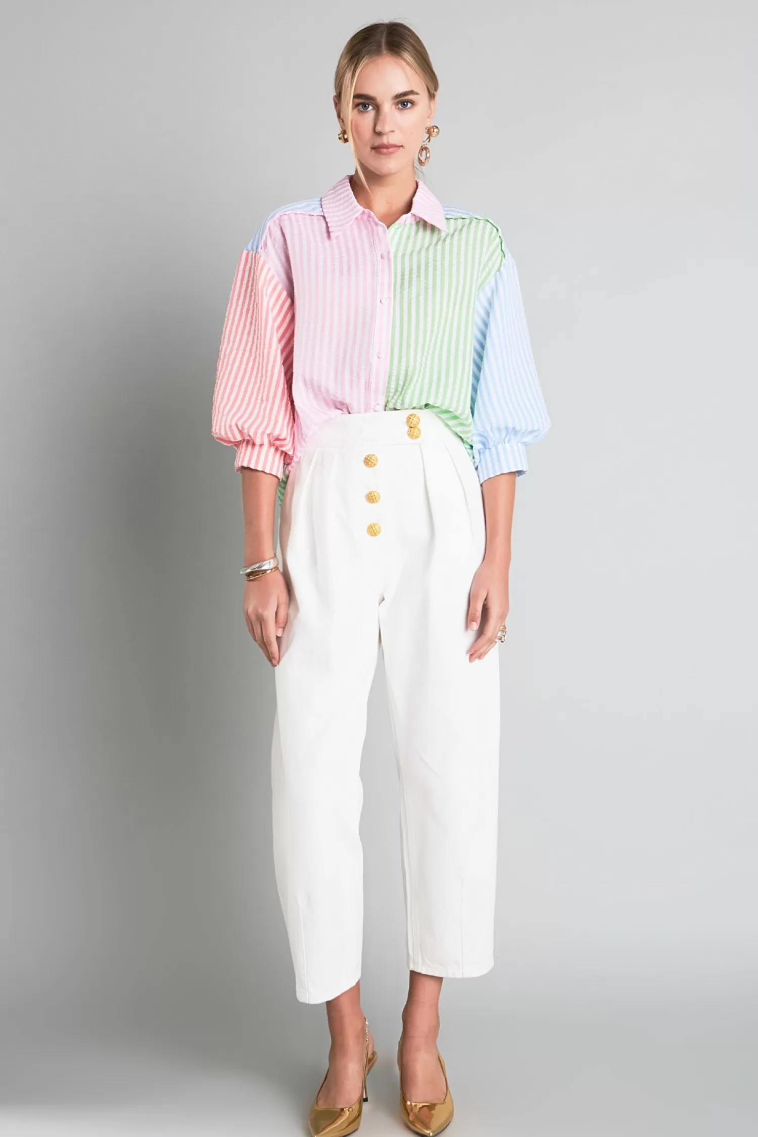 Shop Seersucker Striped Colorblock Shirt Stripe Wonders | Tops