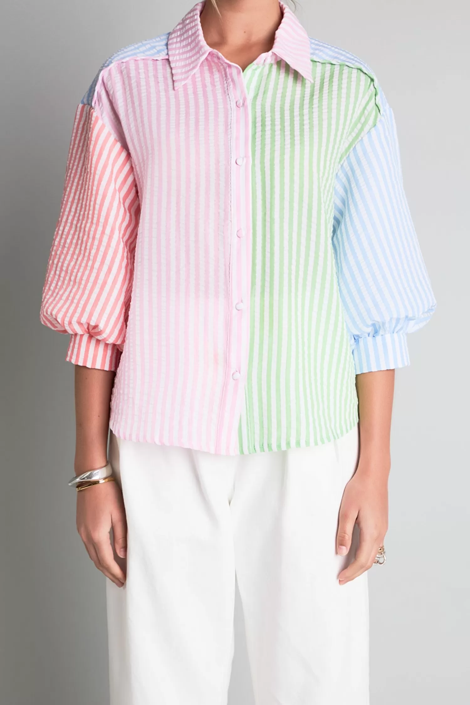 Shop Seersucker Striped Colorblock Shirt Stripe Wonders | Tops