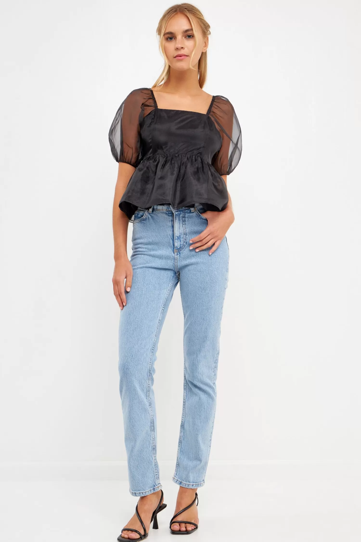 Outlet Sheer Organza Baby Doll Top Elevate With Organza | Puff Sleeve Perfection