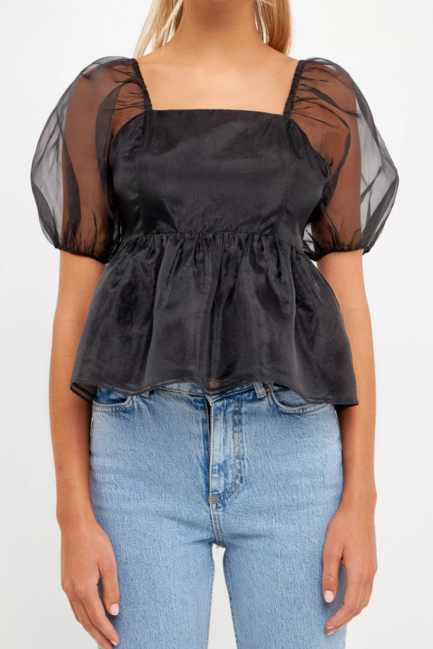 Outlet Sheer Organza Baby Doll Top Elevate With Organza | Puff Sleeve Perfection