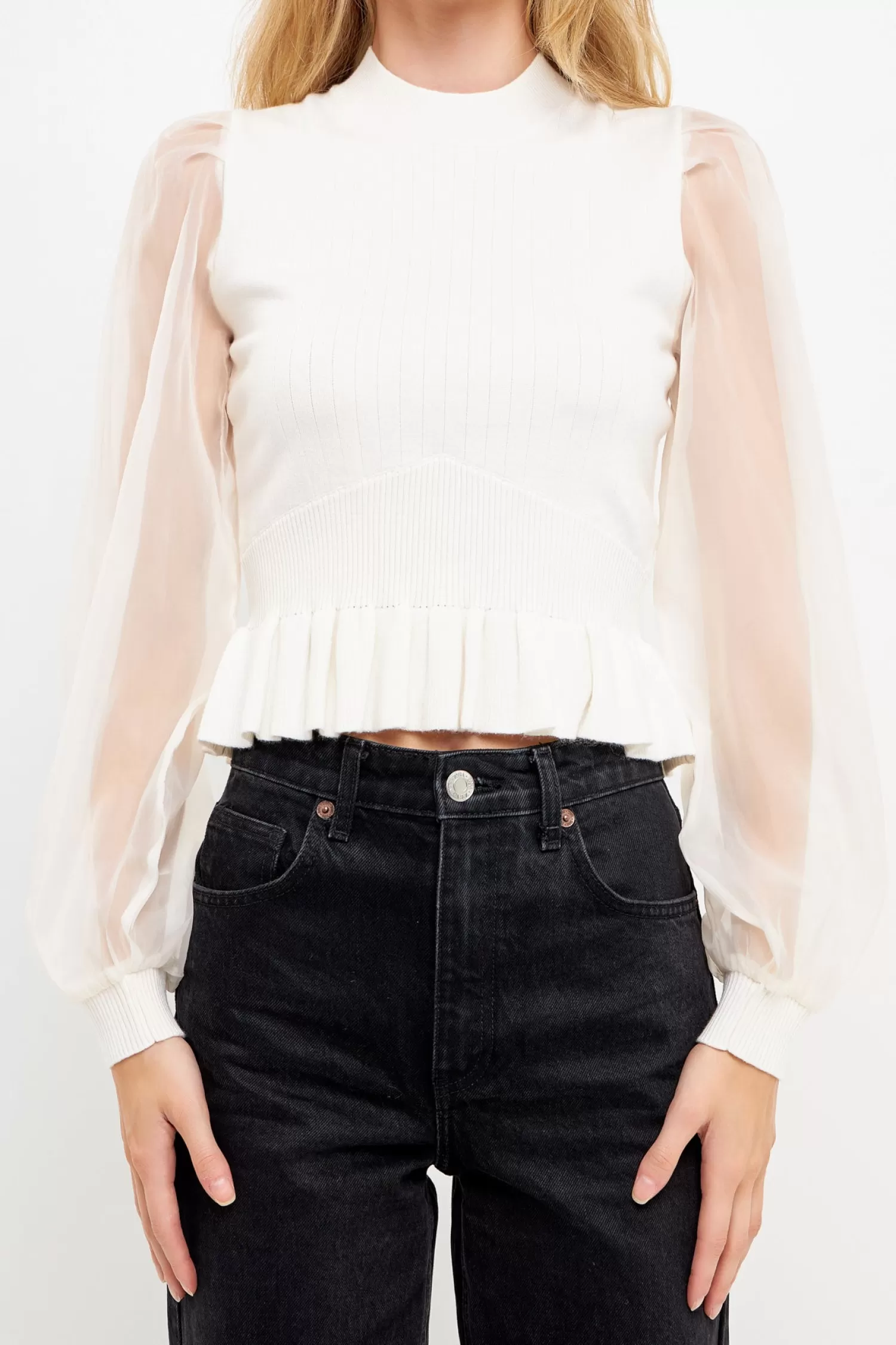 Store Sheer Sleeve Knit Top Best Sellers | Frills And Thrills