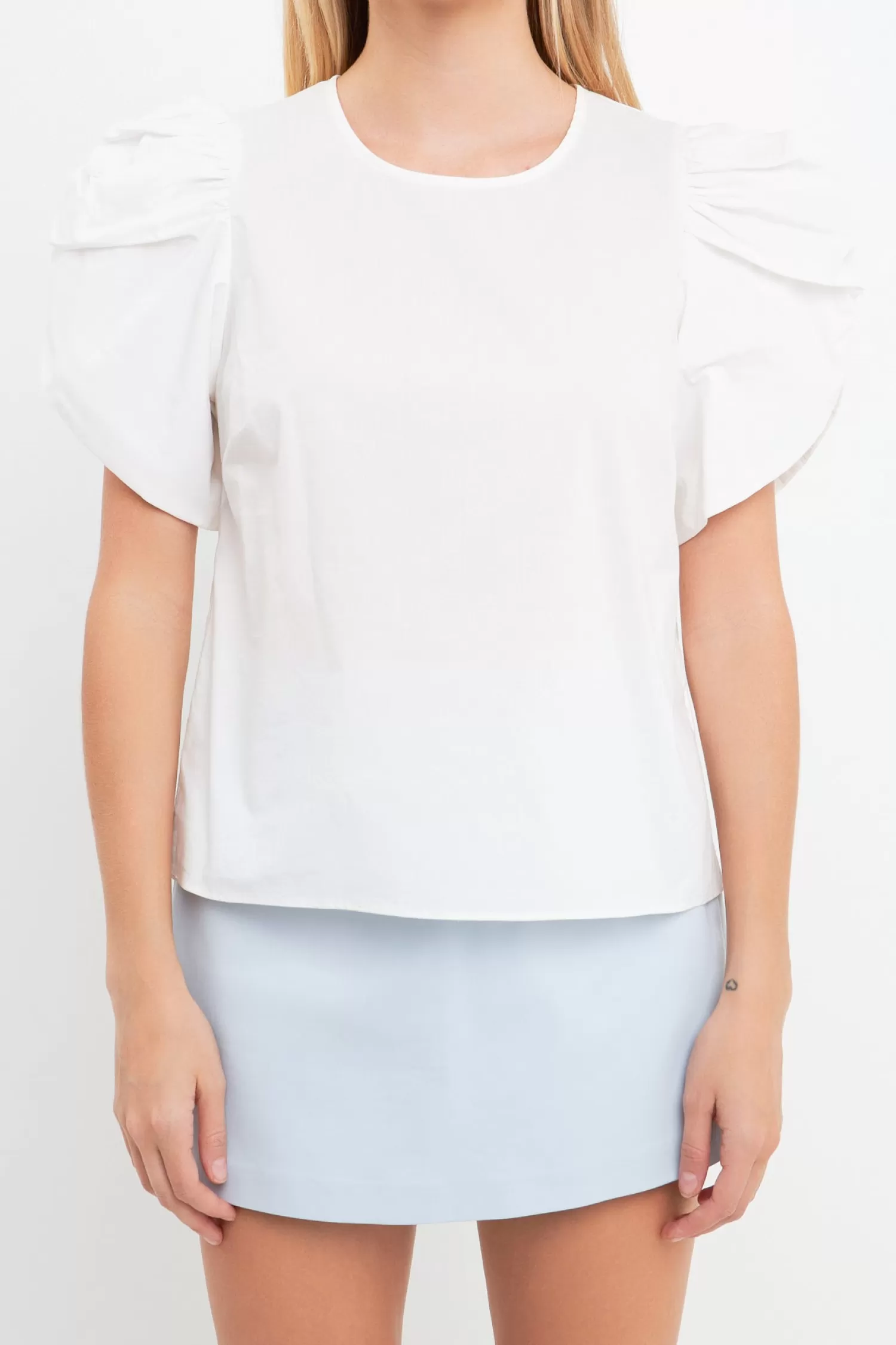 Online Shirring Detail Sleeve Top Tops