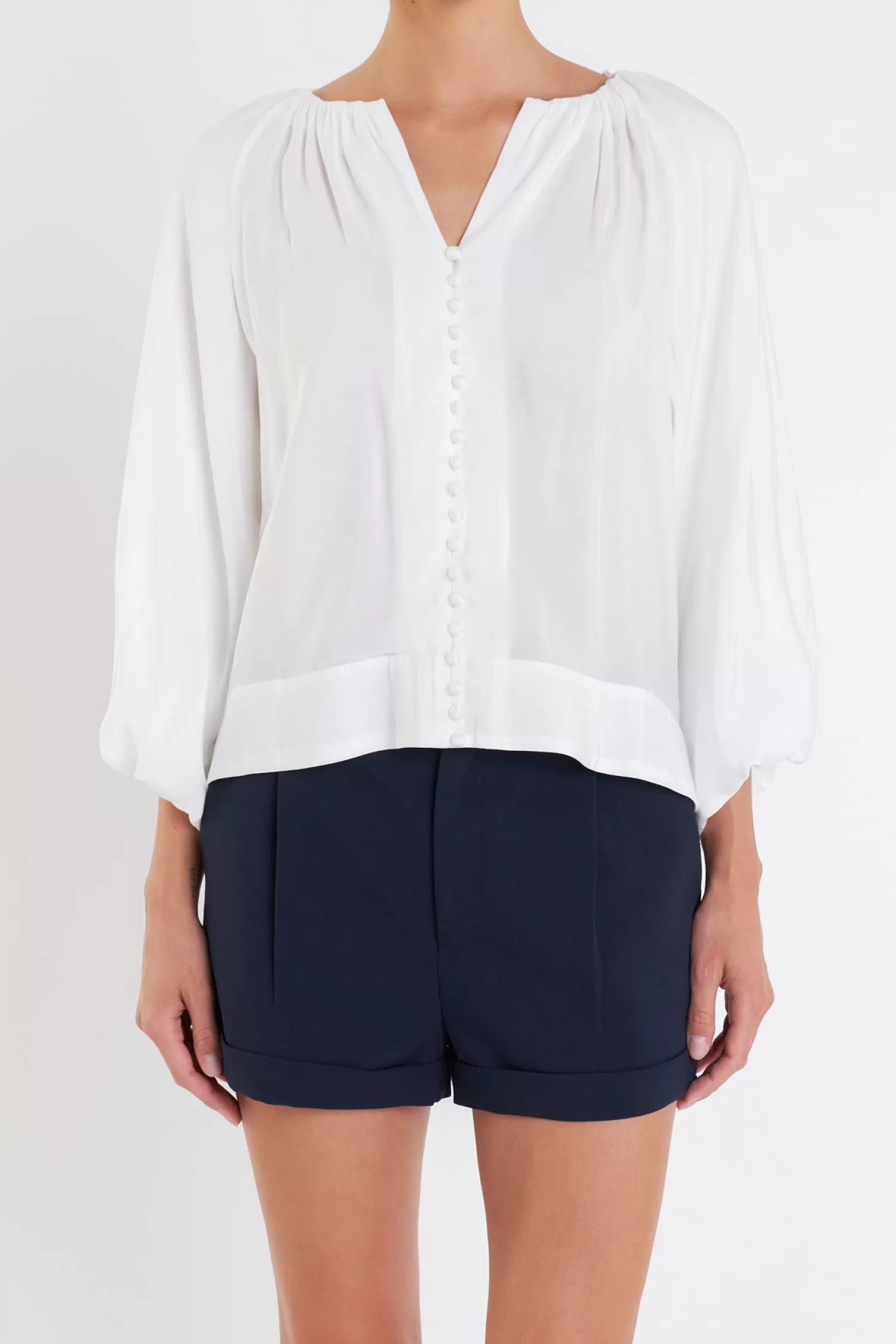 Clearance Shirringed Puff Sleeves Top Tops