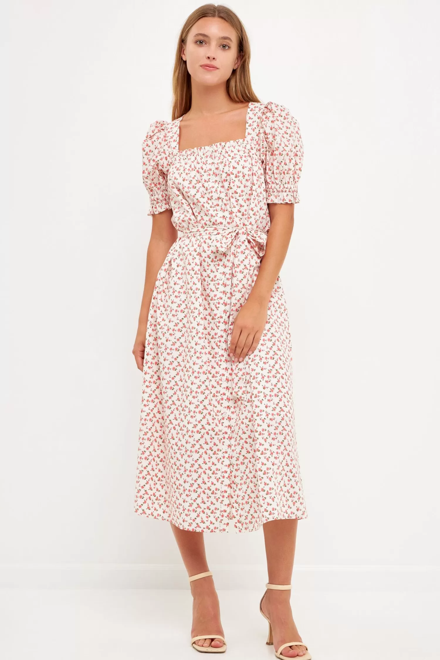 Online Short Puff Sleeve Floral Midi Dress Date Night Dreams | Bridal Shower Glam