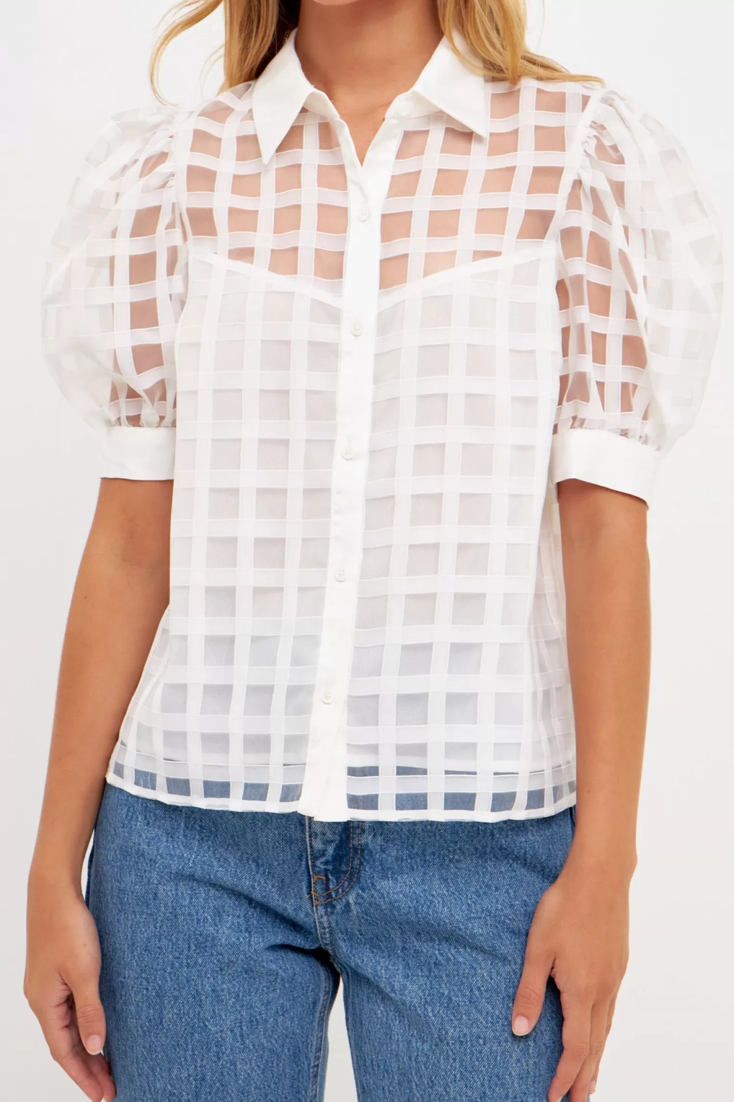 Best Short Sleeve Organza Grid Blouse Best Sellers | Elevate With Organza