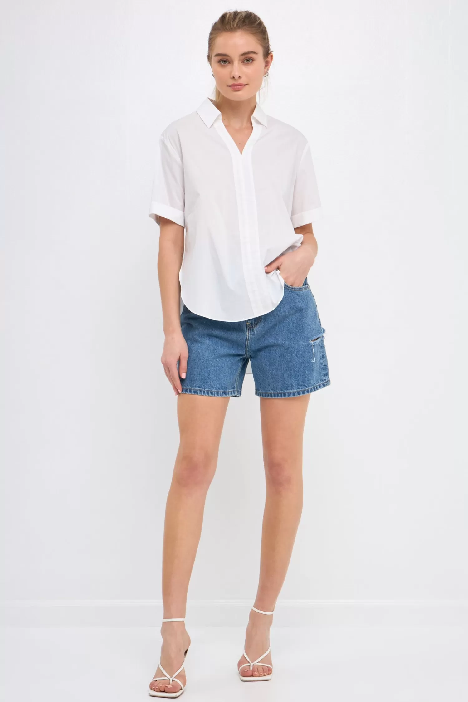 Sale Side Slit Long Shirt Tops