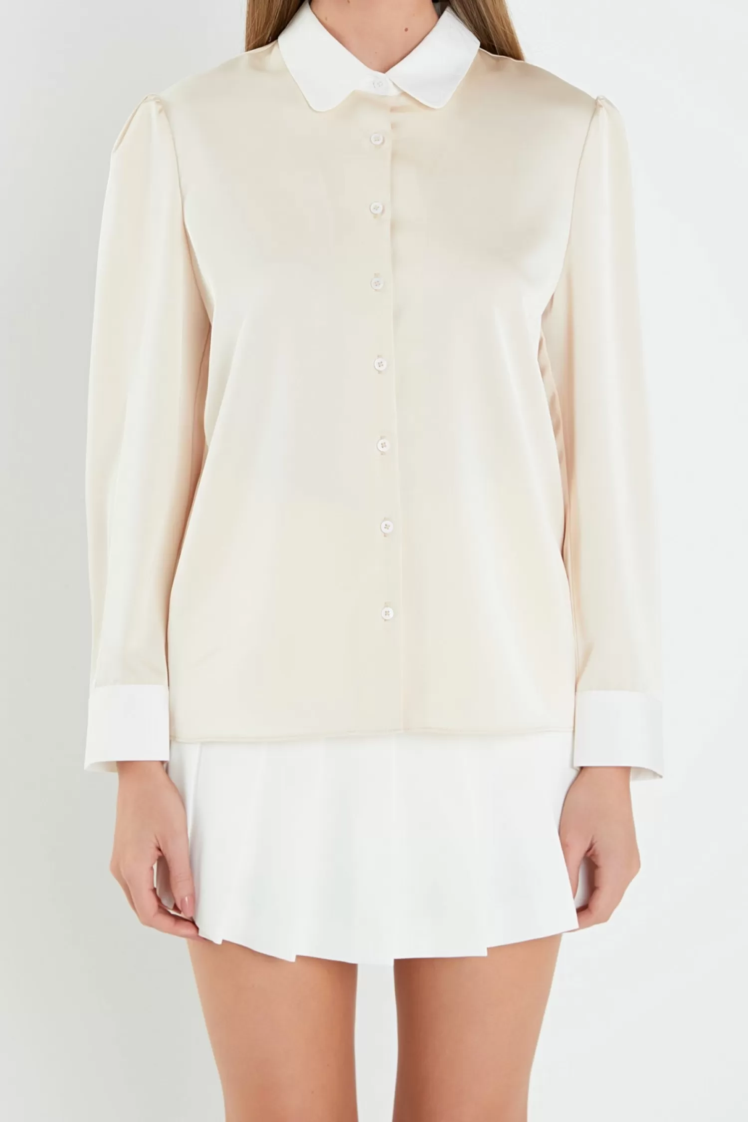 Shop Silky Shirt with Poplin Combo Collar Tops