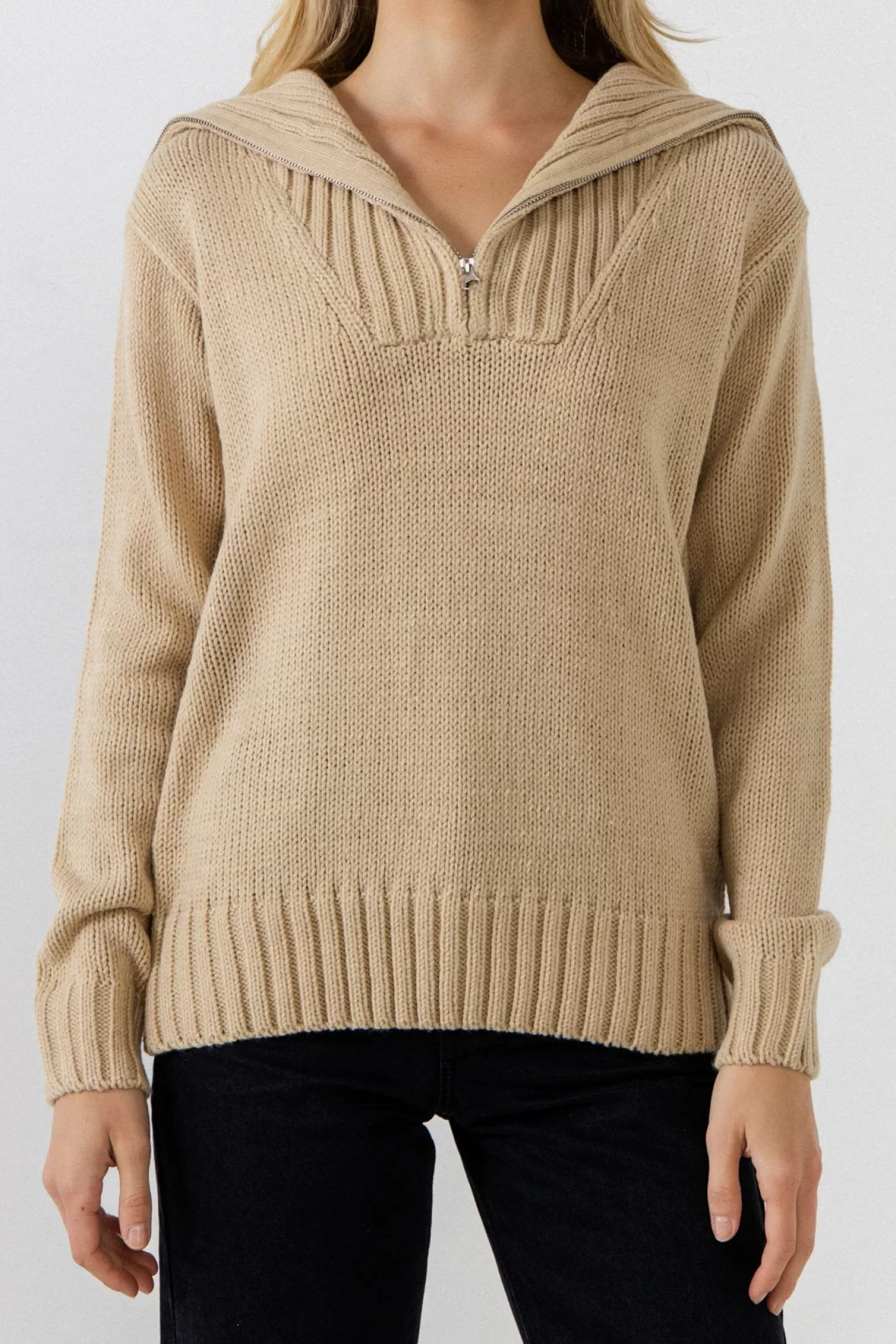 Shop Solid Knit Zip Pullover Sweaters & Knits | Sweater Season