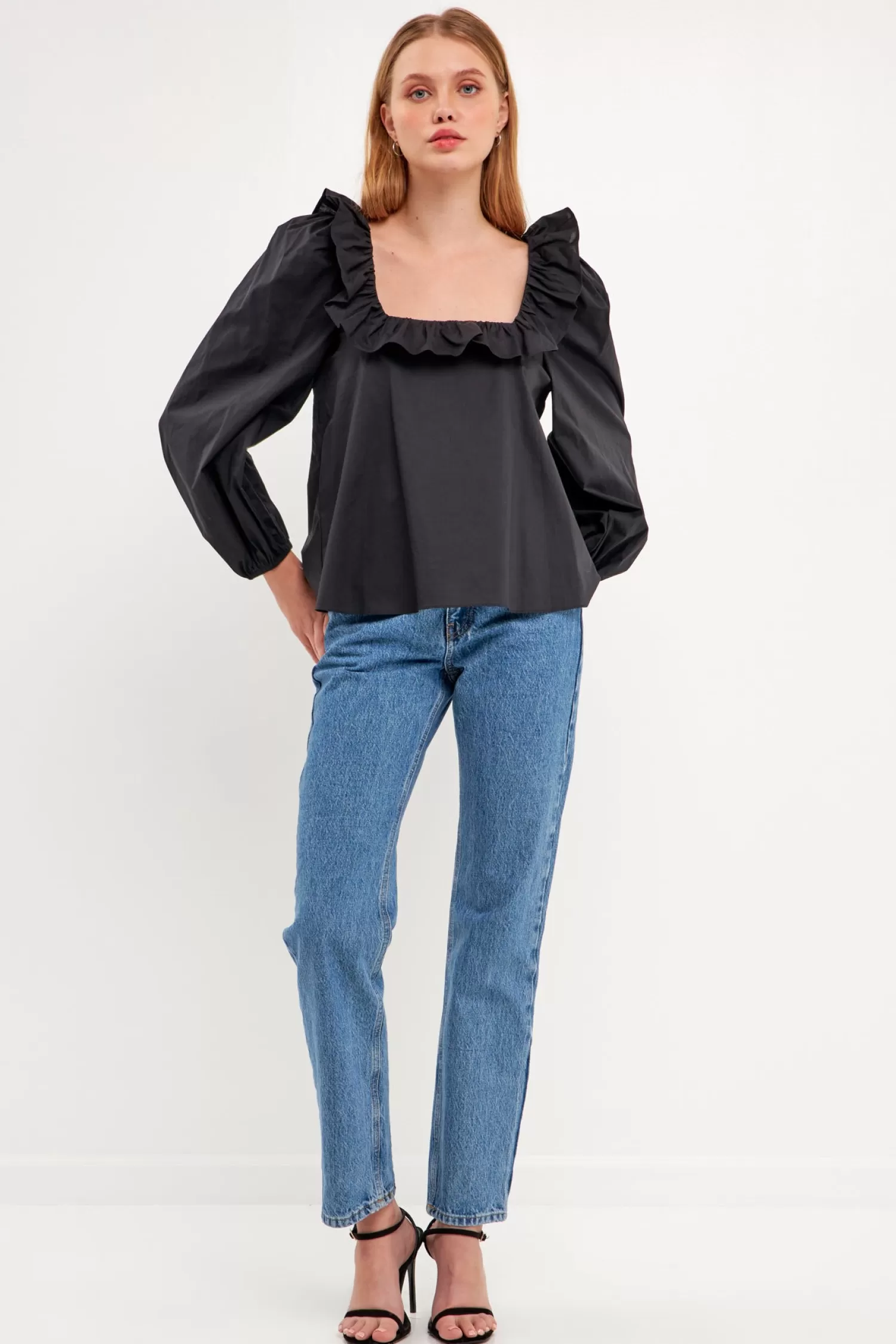 Fashion Square Neck Long Sleeve Top Tops