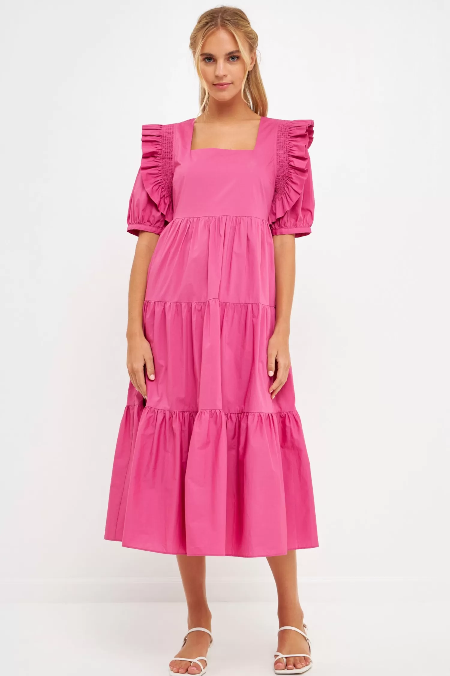 Best Square Neck Ruffle Smocked Detail Midi Dress Midi Dresses | Resort Ready