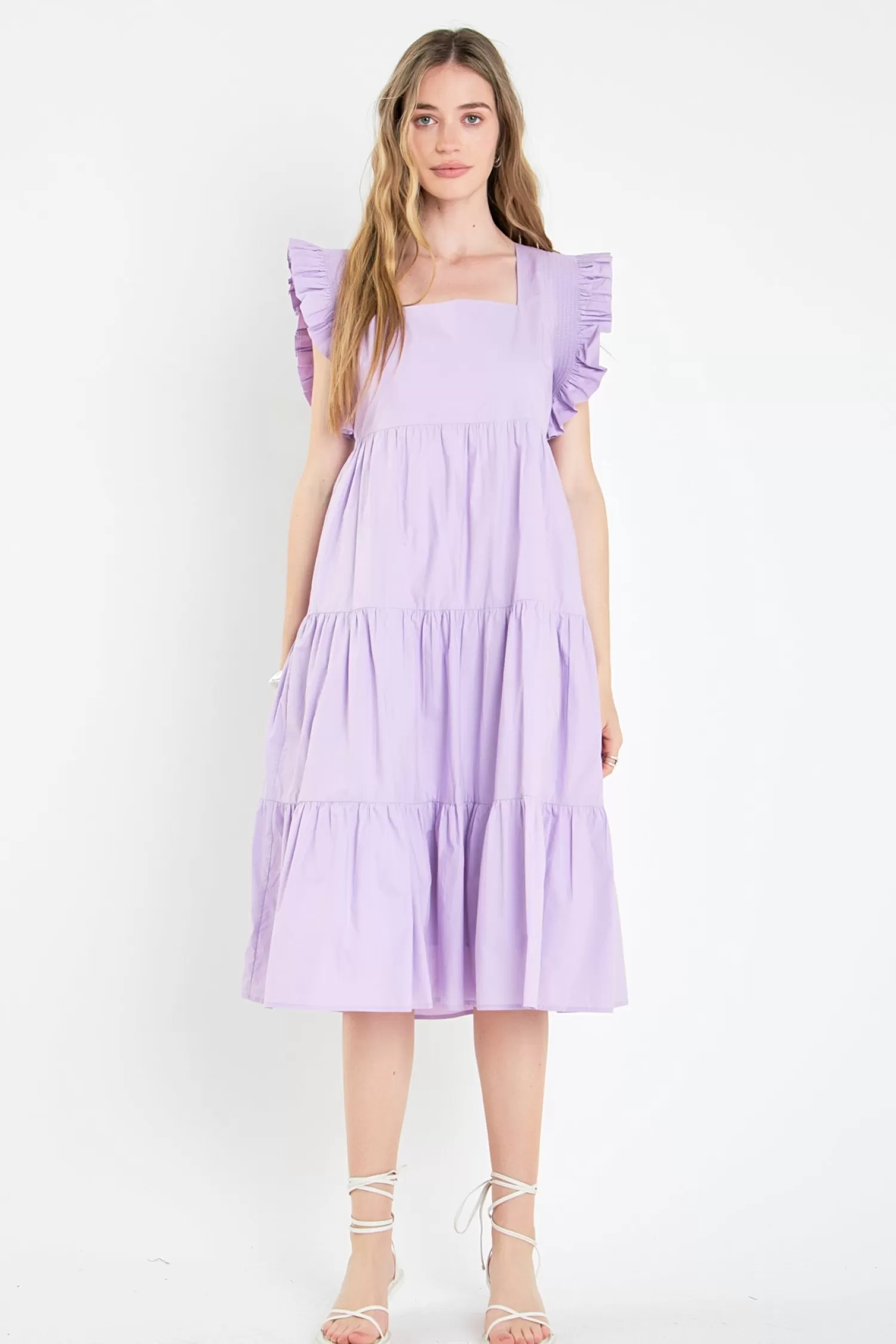 Best Sale Square-Neck Tiered Midi Dress Midi Dresses | Frills And Thrills