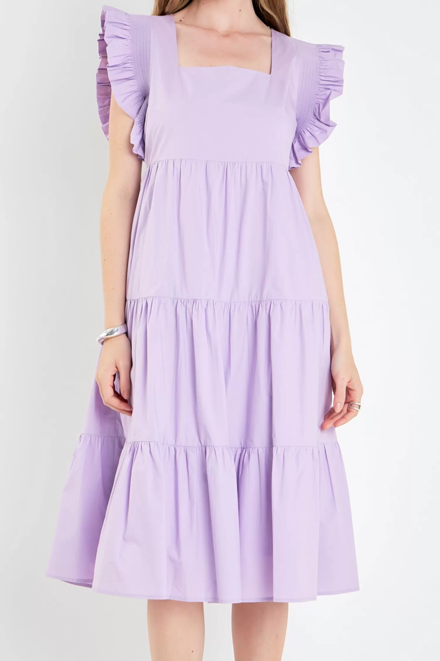 Best Sale Square-Neck Tiered Midi Dress Midi Dresses | Frills And Thrills