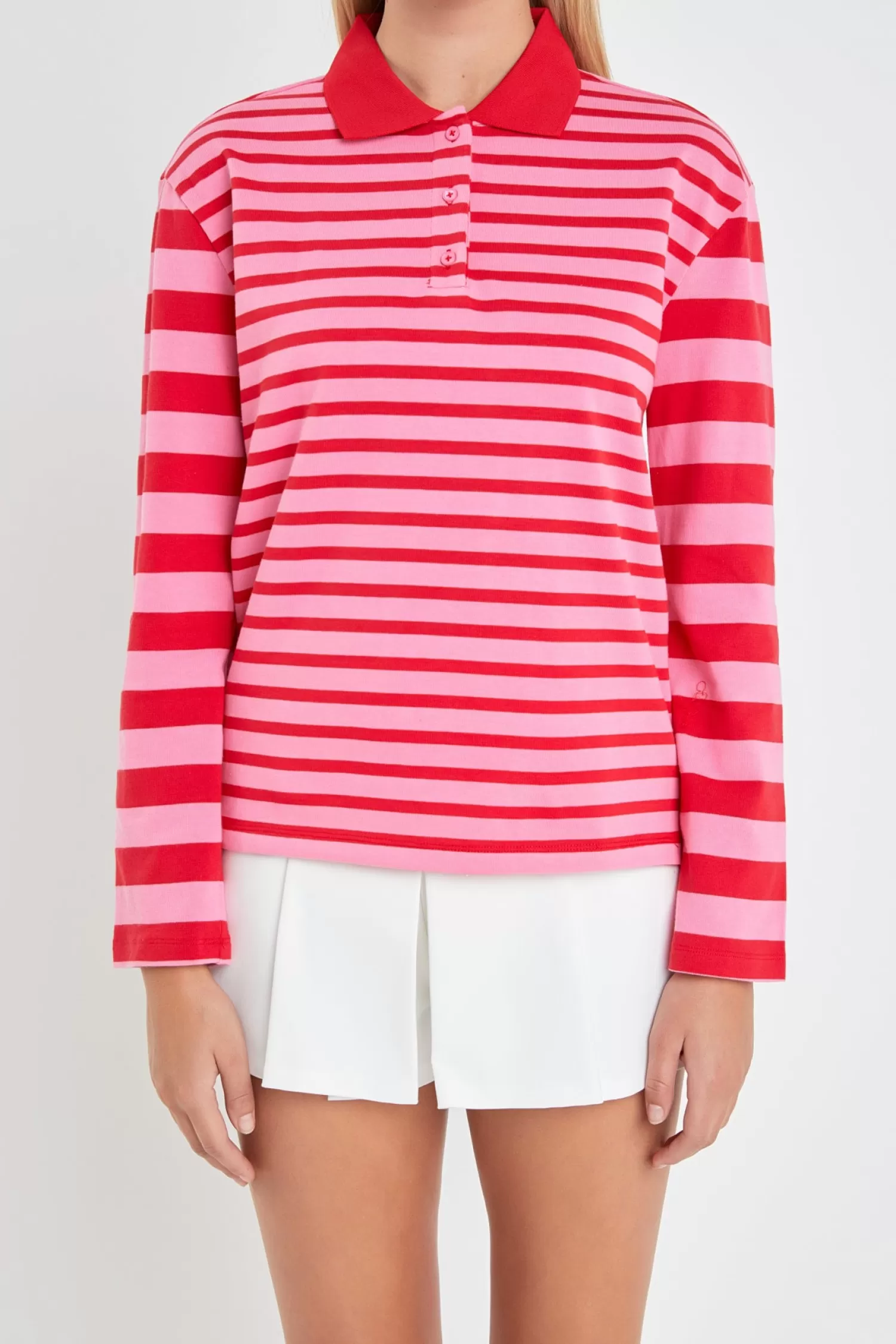 Sale Stripe Long Sleeve Collared Knit Top Stripe Wonders | Tops