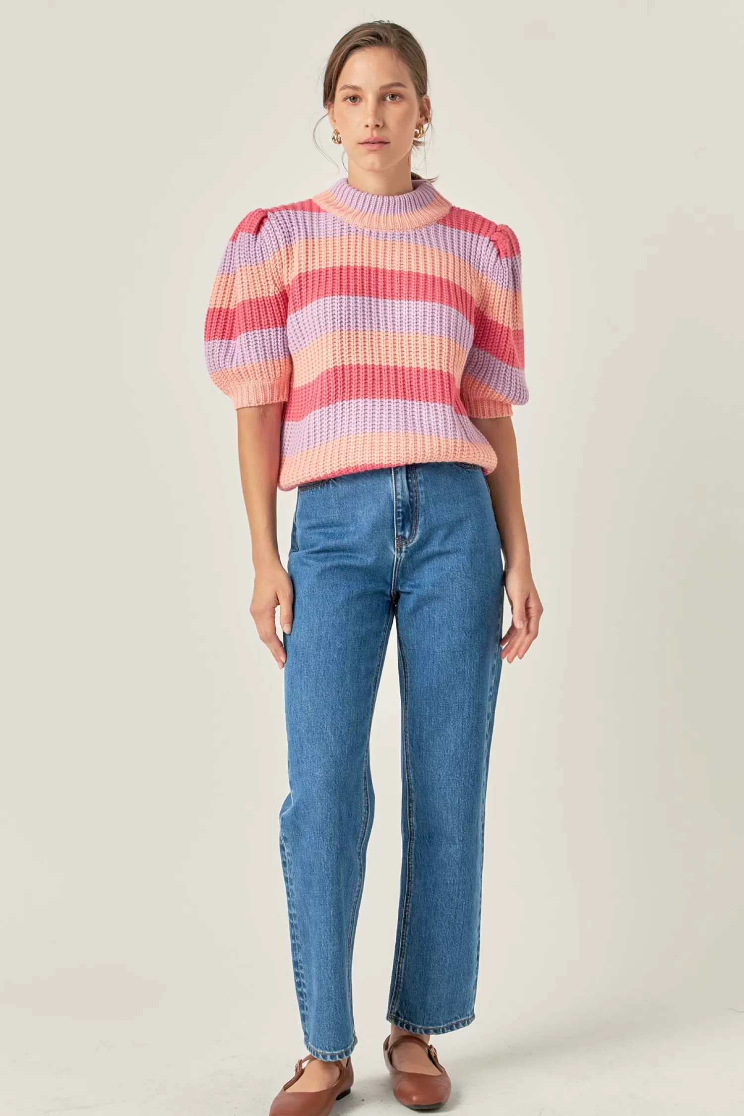 Cheap Stripe Mockneck Sweater Stripe Wonders | Puff Sleeve Perfection