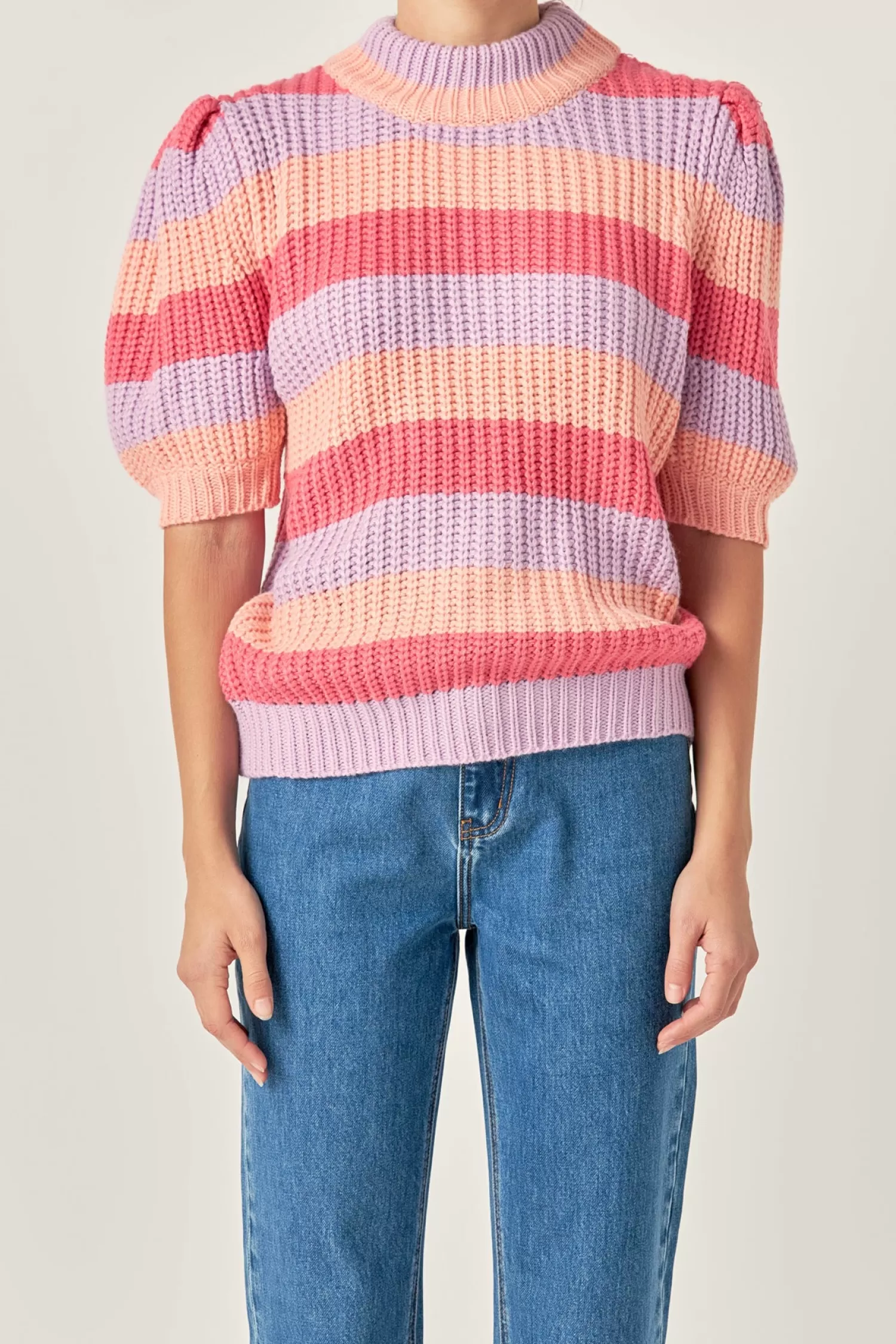 Cheap Stripe Mockneck Sweater Stripe Wonders | Puff Sleeve Perfection