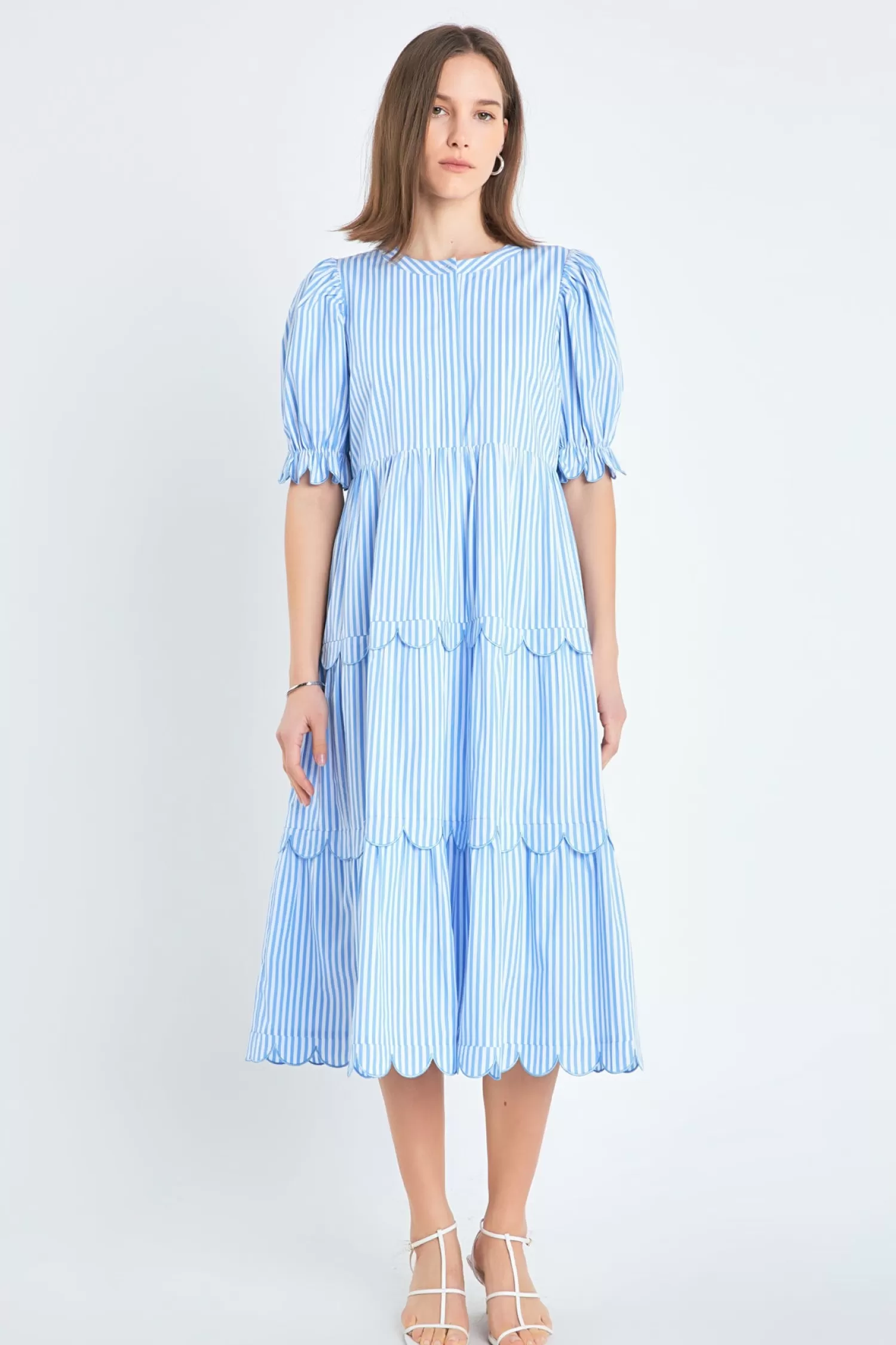 Best Stripe Scallop Edge Midi Dress Best Sellers | Best Sellers